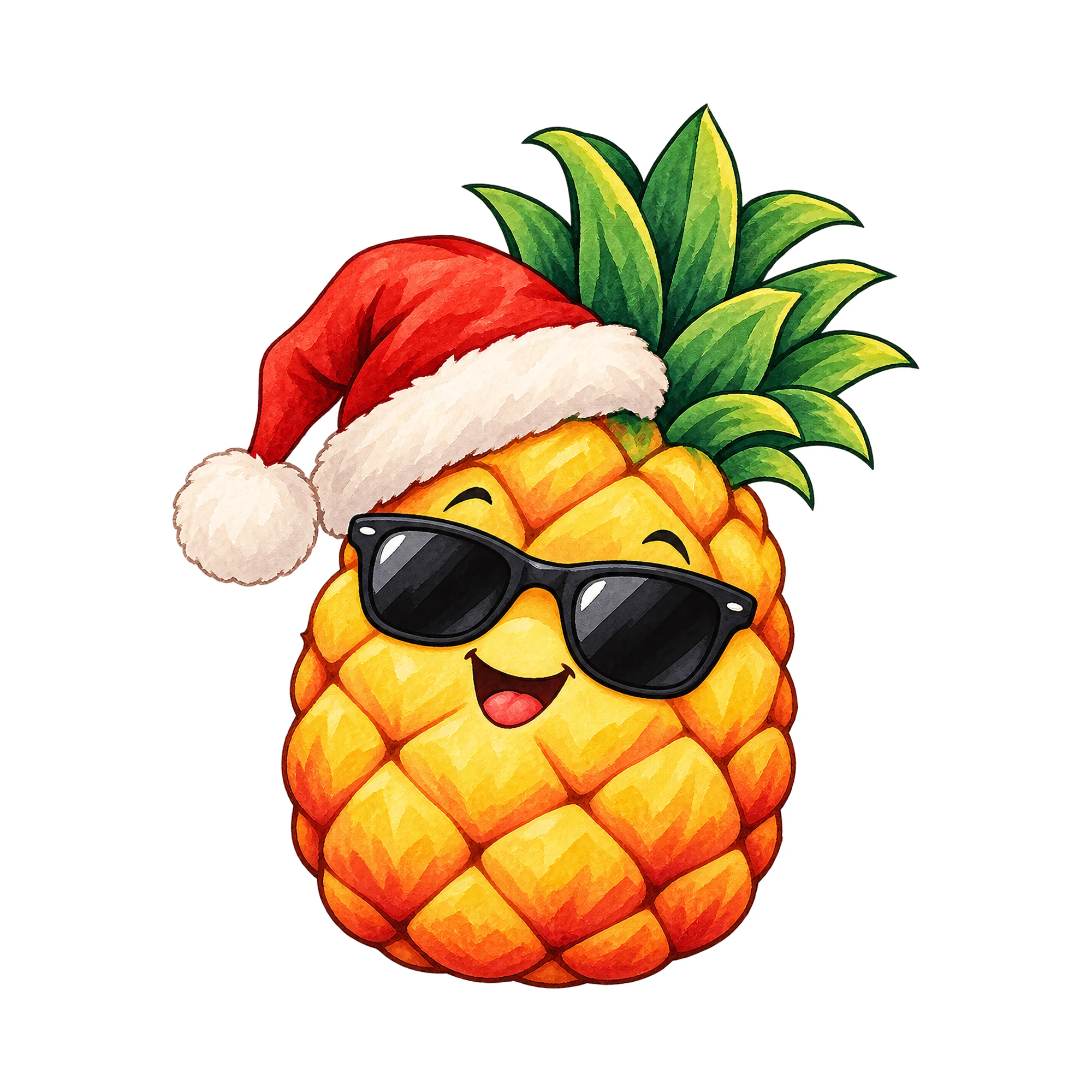 Bügelbild Santa Ananas, Weihnachten Shirt Motiv als Grafik auf weißem Hintergrund (BB014811)