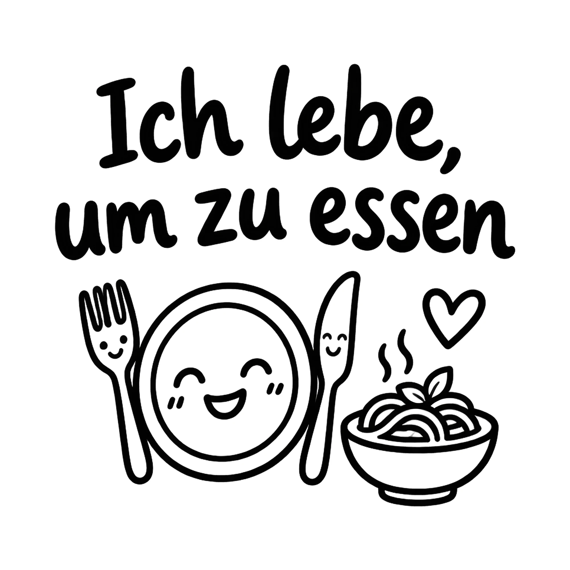 Bügelbild Ich lebe, um zu essen als Grafik auf weißem Hintergrund (BB018474)