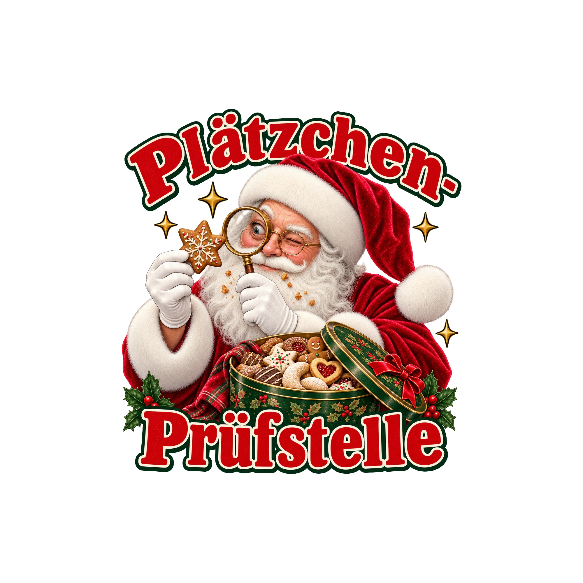 Bügelbild Plätzchen-Prüfstelle (Freche Weihnachtsklassiker) als Grafik auf weißem Hintergrund (BB011371)