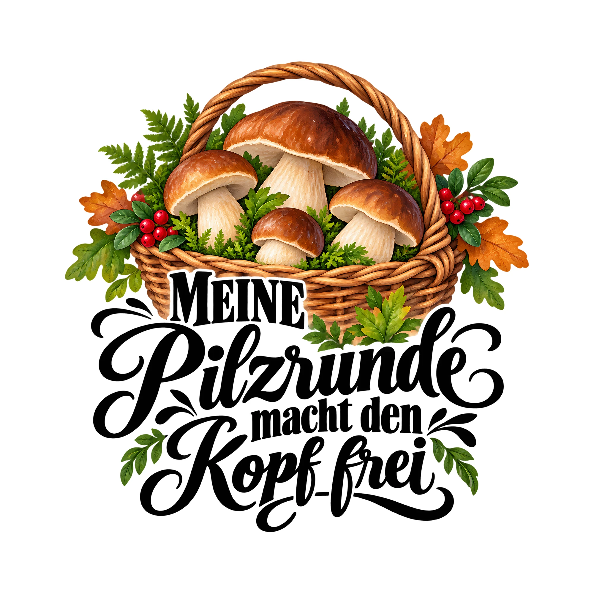 Bügelbild MEINE Pilzrunde macht den Kopf frei als Grafik auf weißem Hintergrund (BB014573)