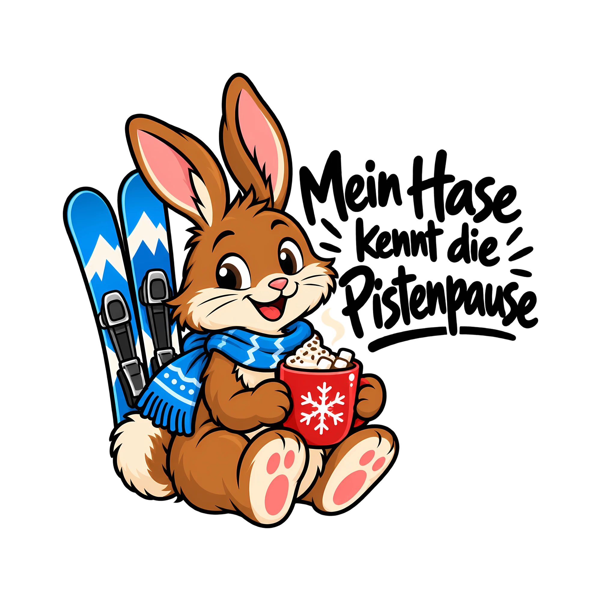 Bügelbild Mein Hase kennt die Pistenpause als Grafik auf weißem Hintergrund (BB013352)