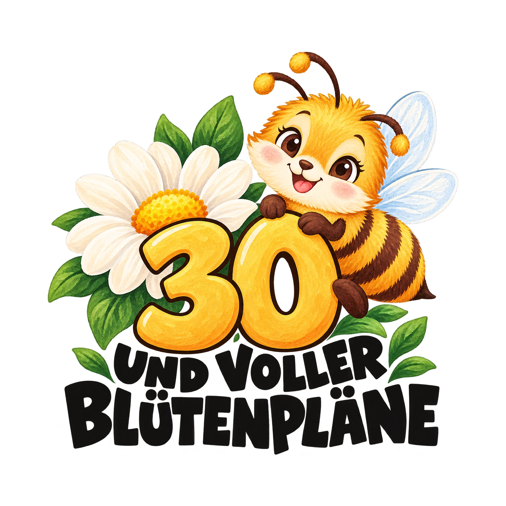 Bügelbild 30 UND VOLLER BLÜTENPLÄNE als Grafik auf weißem Hintergrund (BB012579)