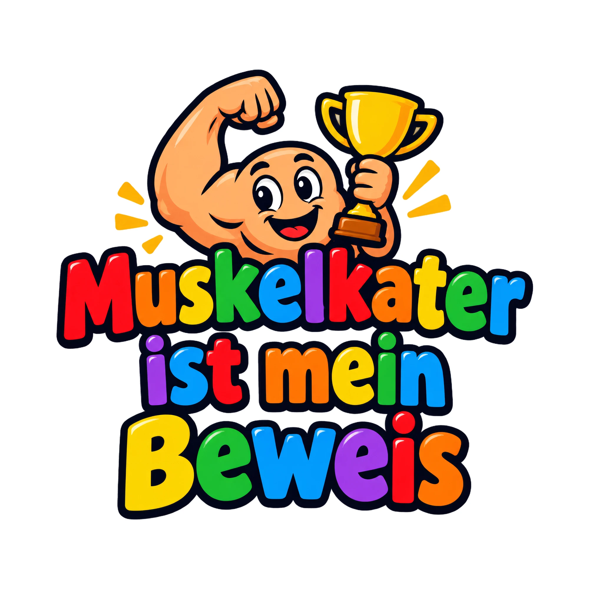 Bügelbild Muskelkater ist mein Beweis, Sport Shirt Spruch als Grafik auf weißem Hintergrund (BB016518)