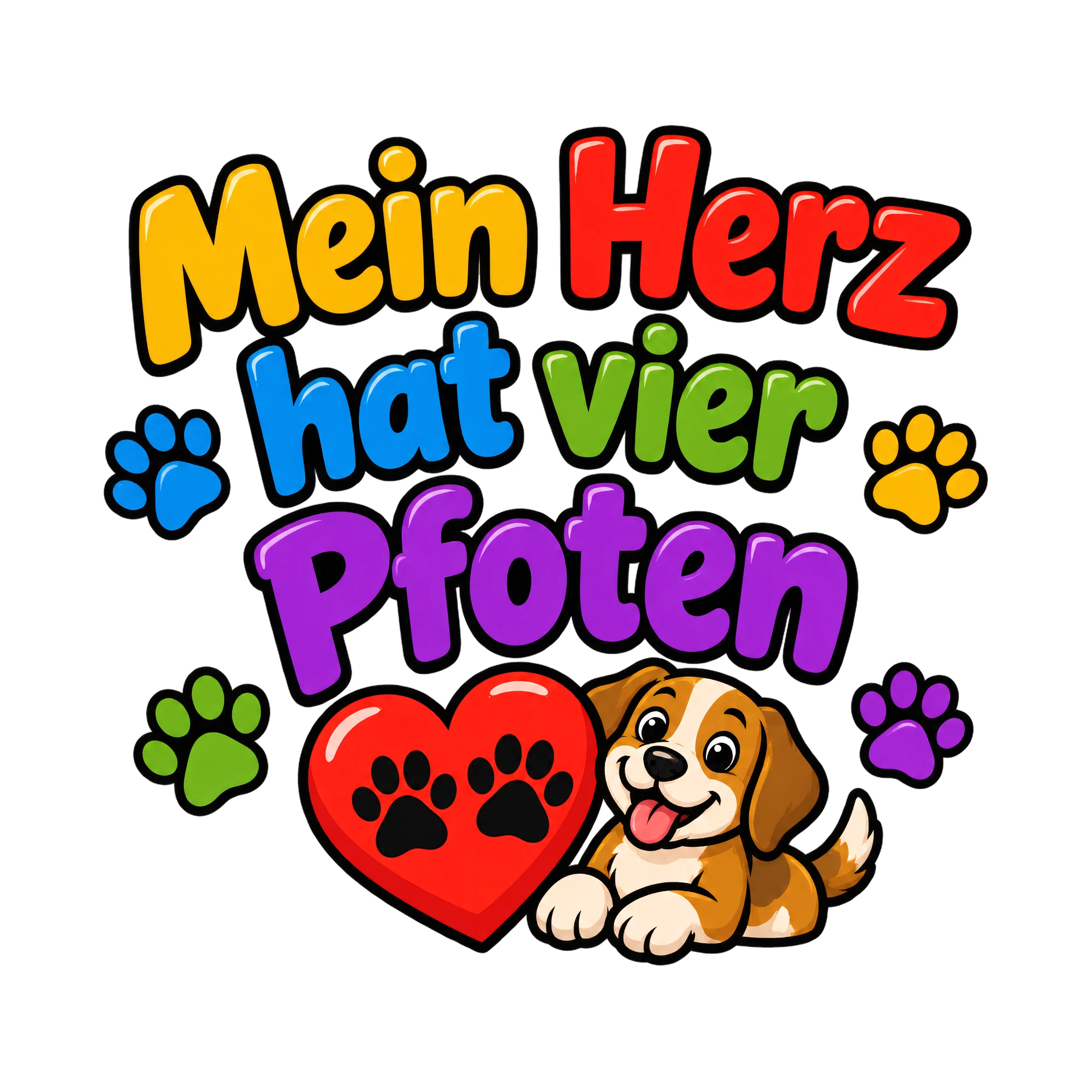 Bügelbild Mein Herz hat vier Pfoten, Tiere Shirt Spruch als Grafik auf weißem Hintergrund (BB016561)