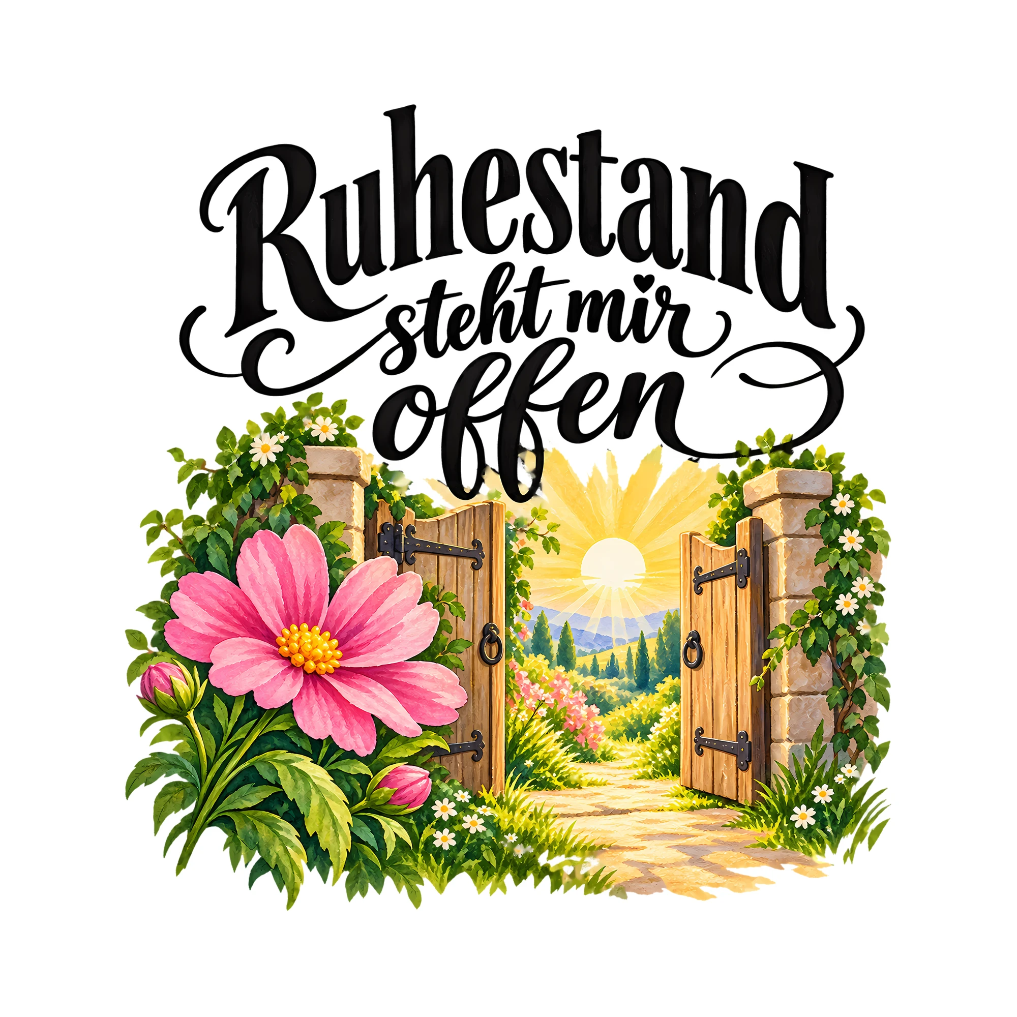 Bügelbild Ruhestand steht mir offen als Grafik auf weißem Hintergrund (BB011701)