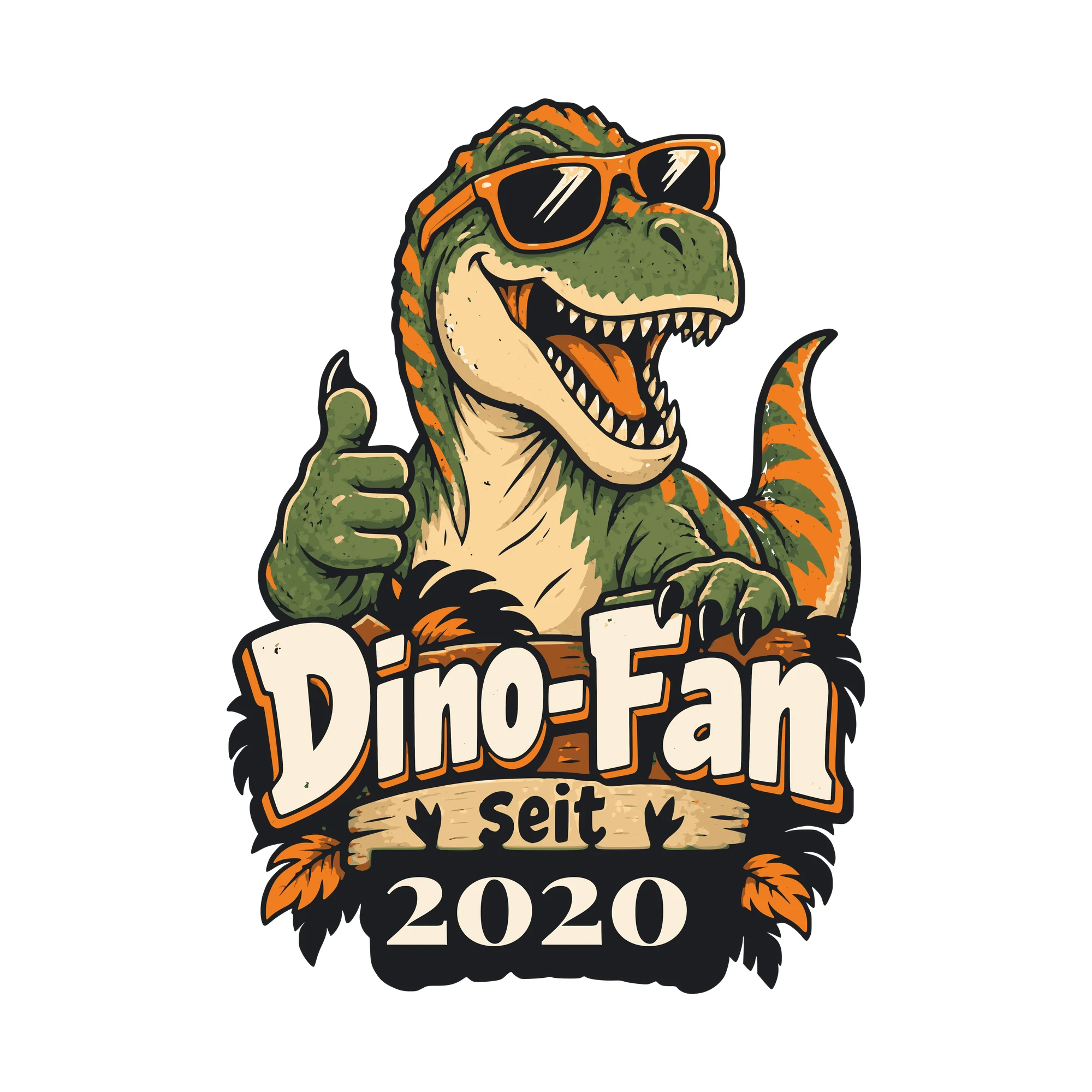 Bügelbild Dino-Fan mit Jahr als Grafik auf weißem Hintergrund (BB011238)