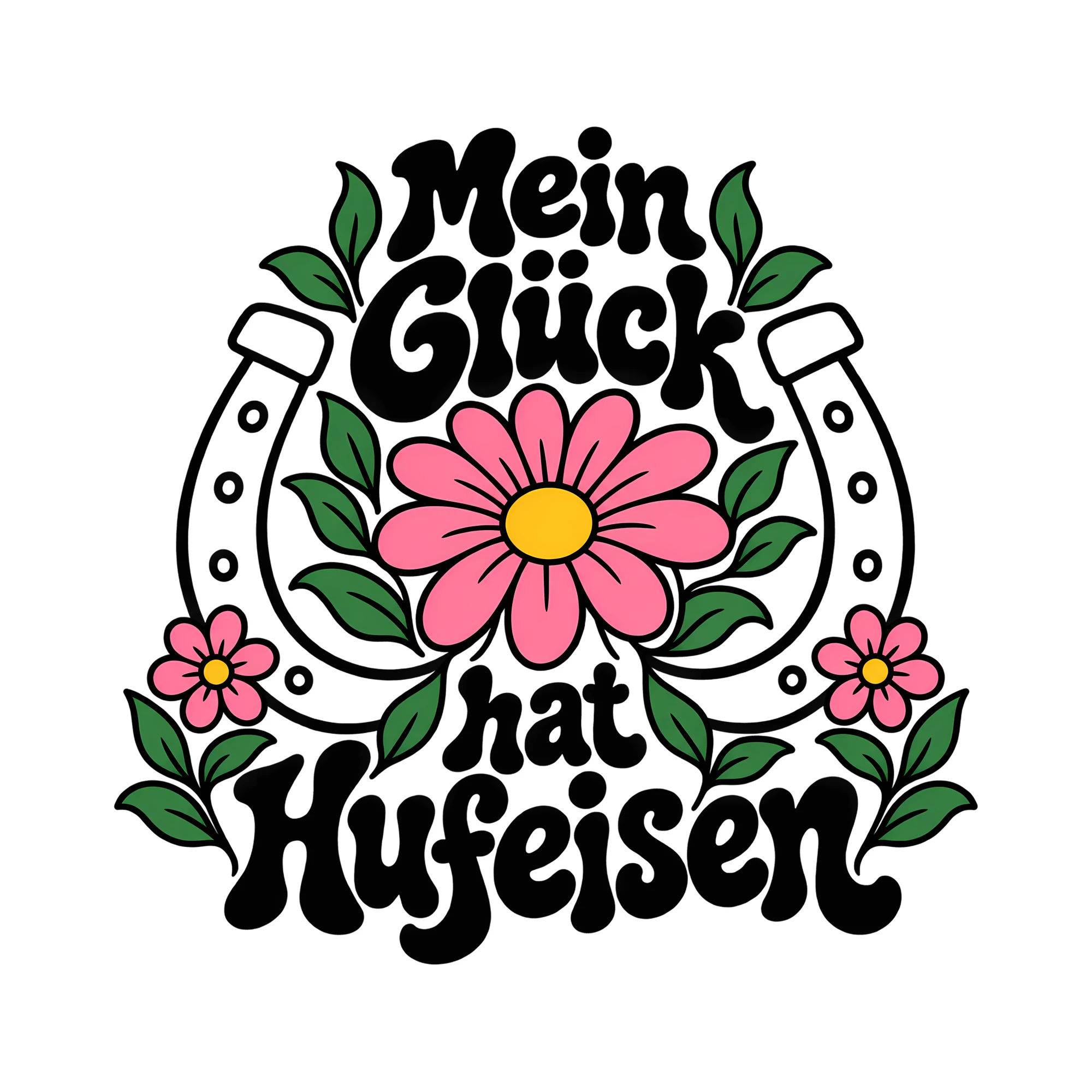 Bügelbild Mein Glück hat Hufeisen als Grafik auf weißem Hintergrund (BB012940)