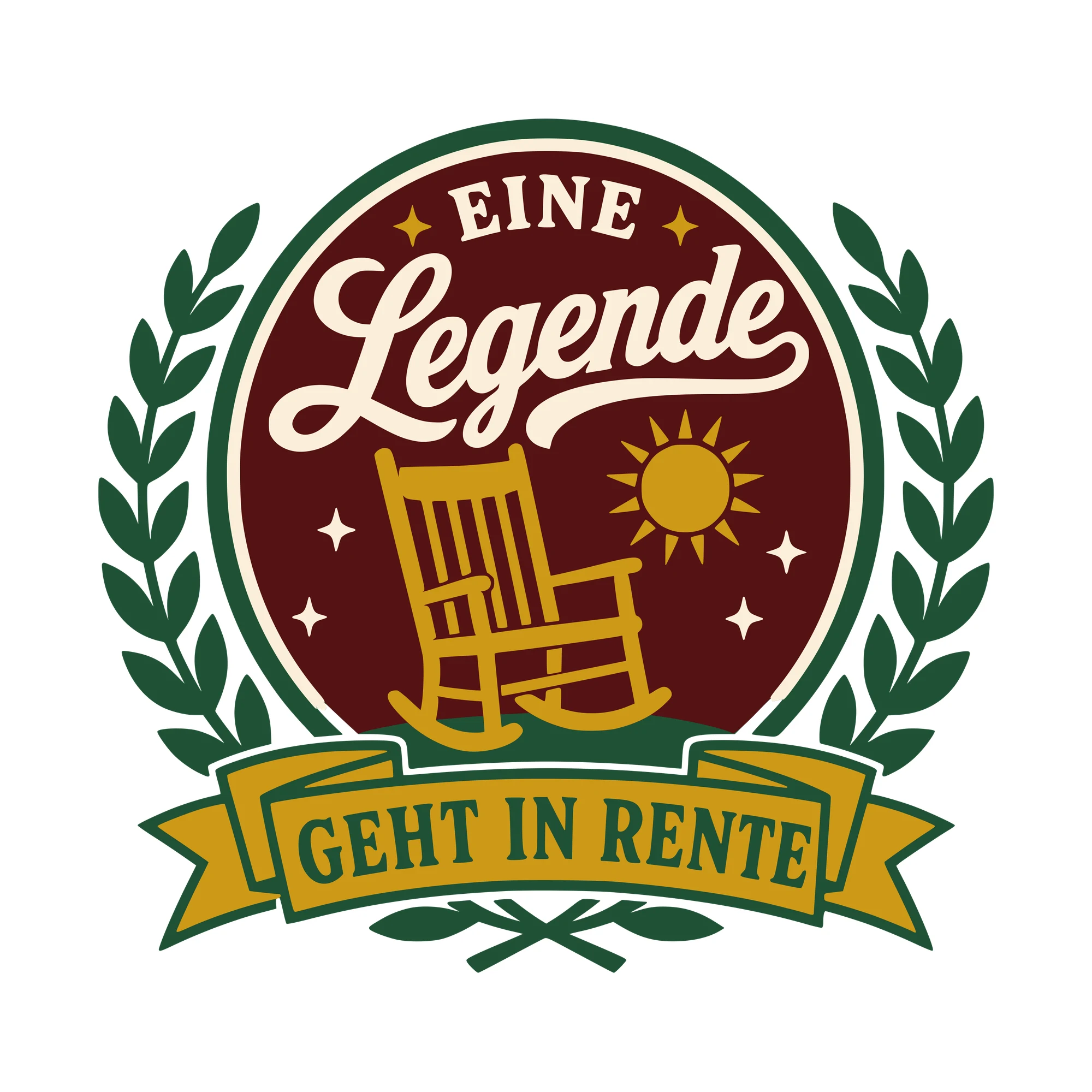 Bügelbild Eine Legende geht in Rente als Grafik auf weißem Hintergrund (BB010420)