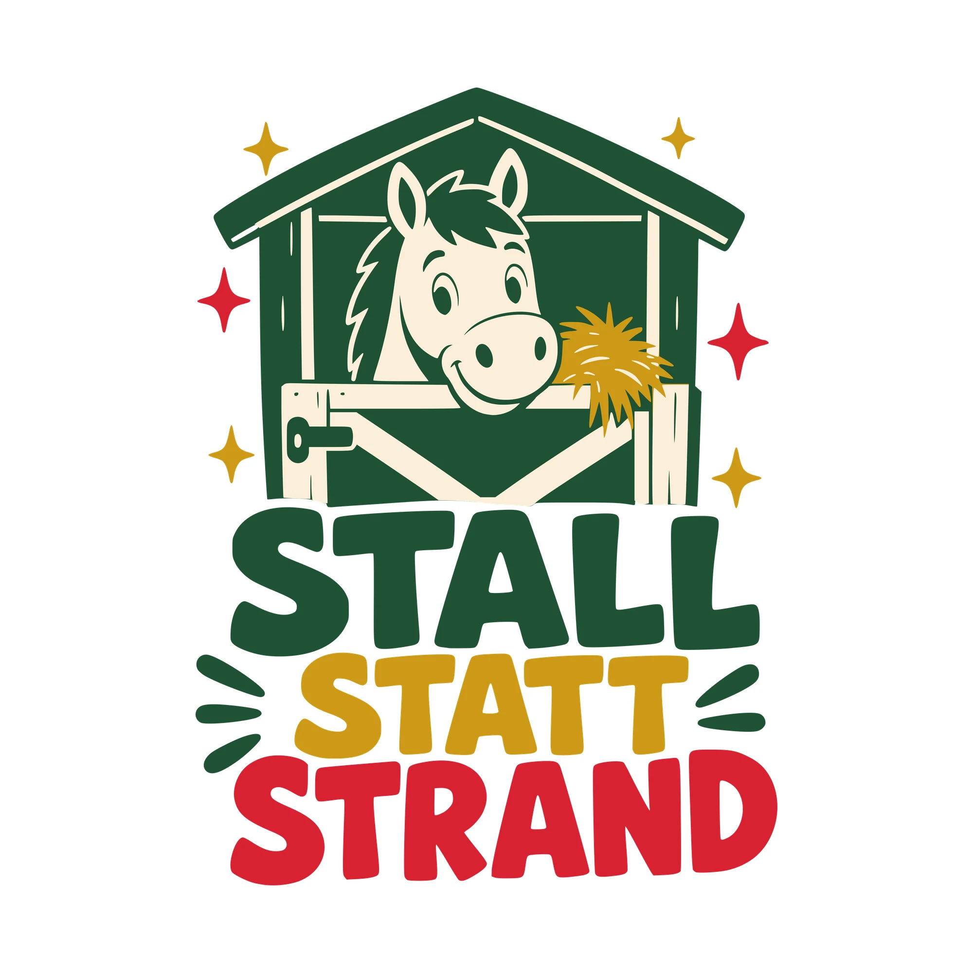 Bügelbild Stall statt Strand als Grafik auf weißem Hintergrund (BB010544)