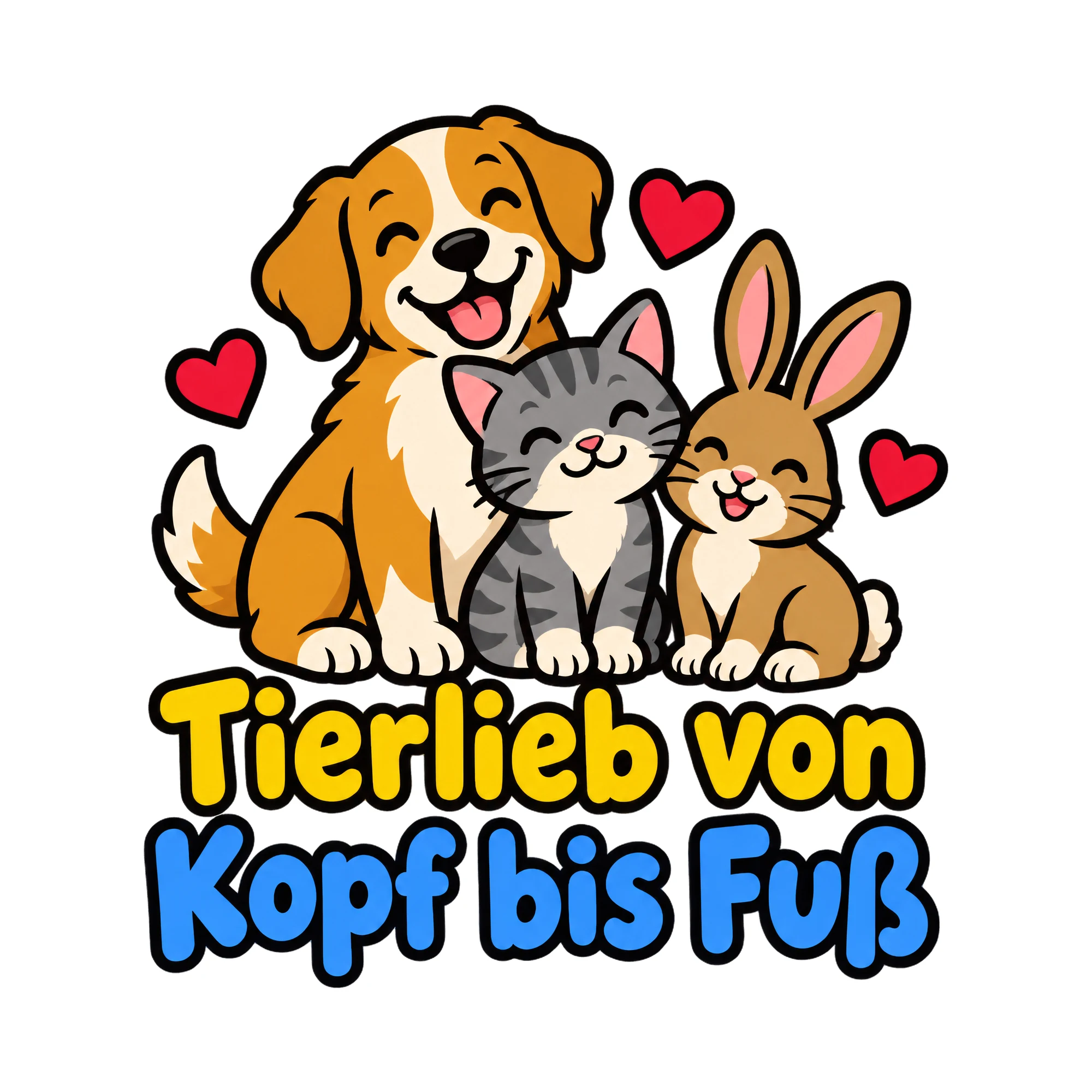 Bügelbild Tierlieb von Kopf bis Fuß als Grafik auf weißem Hintergrund (BB019800)