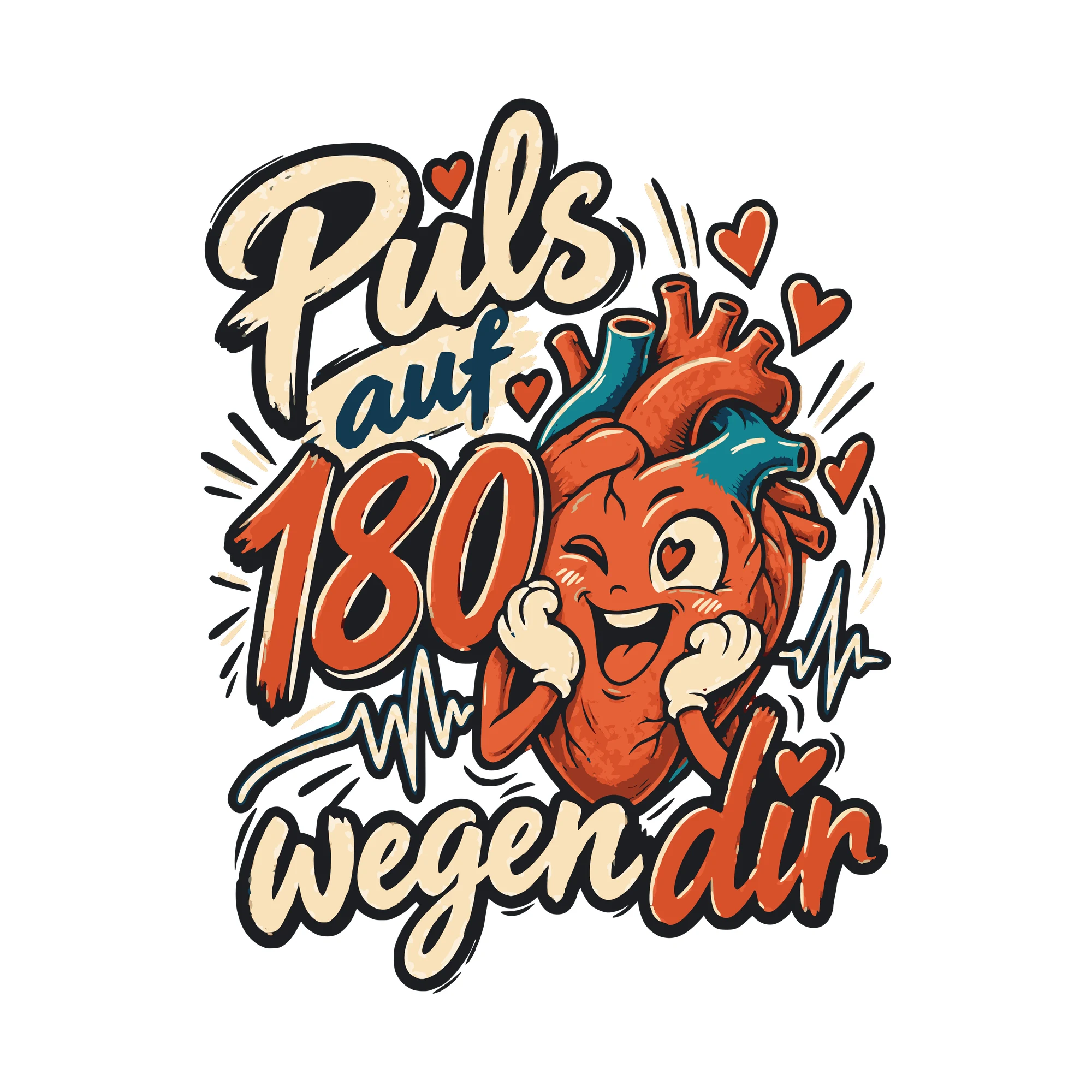Bügelbild Puls auf 180 wegen dir als Grafik auf weißem Hintergrund (BB011312)