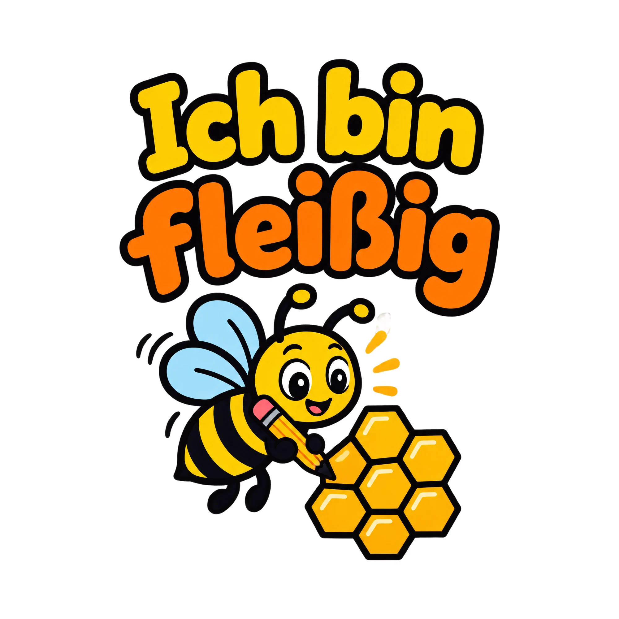 Bügelbild Ich bin fleißig als Grafik auf weißem Hintergrund (BB018743)
