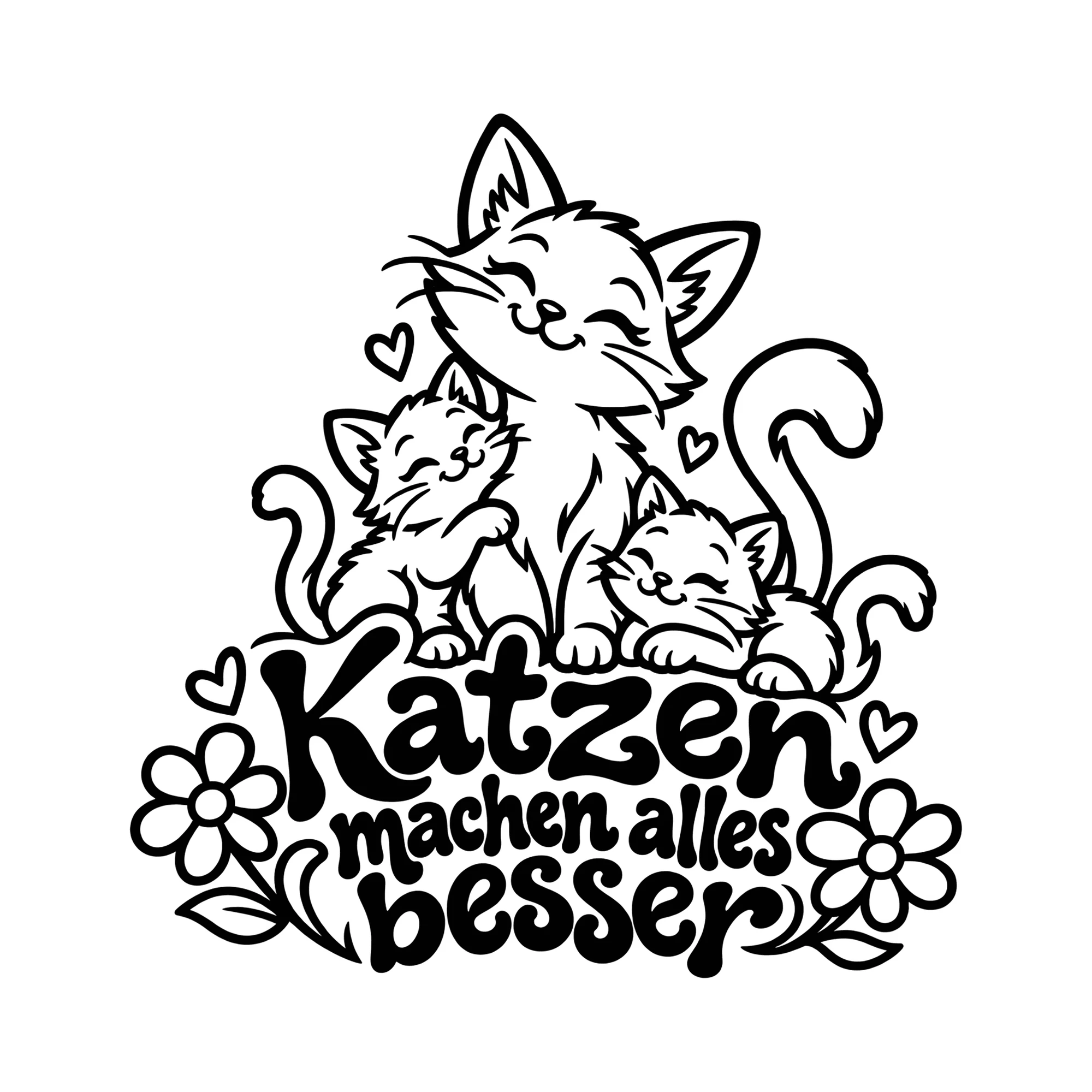 Bügelbild Katzen machen alles besser als Grafik auf weißem Hintergrund (BB012858)