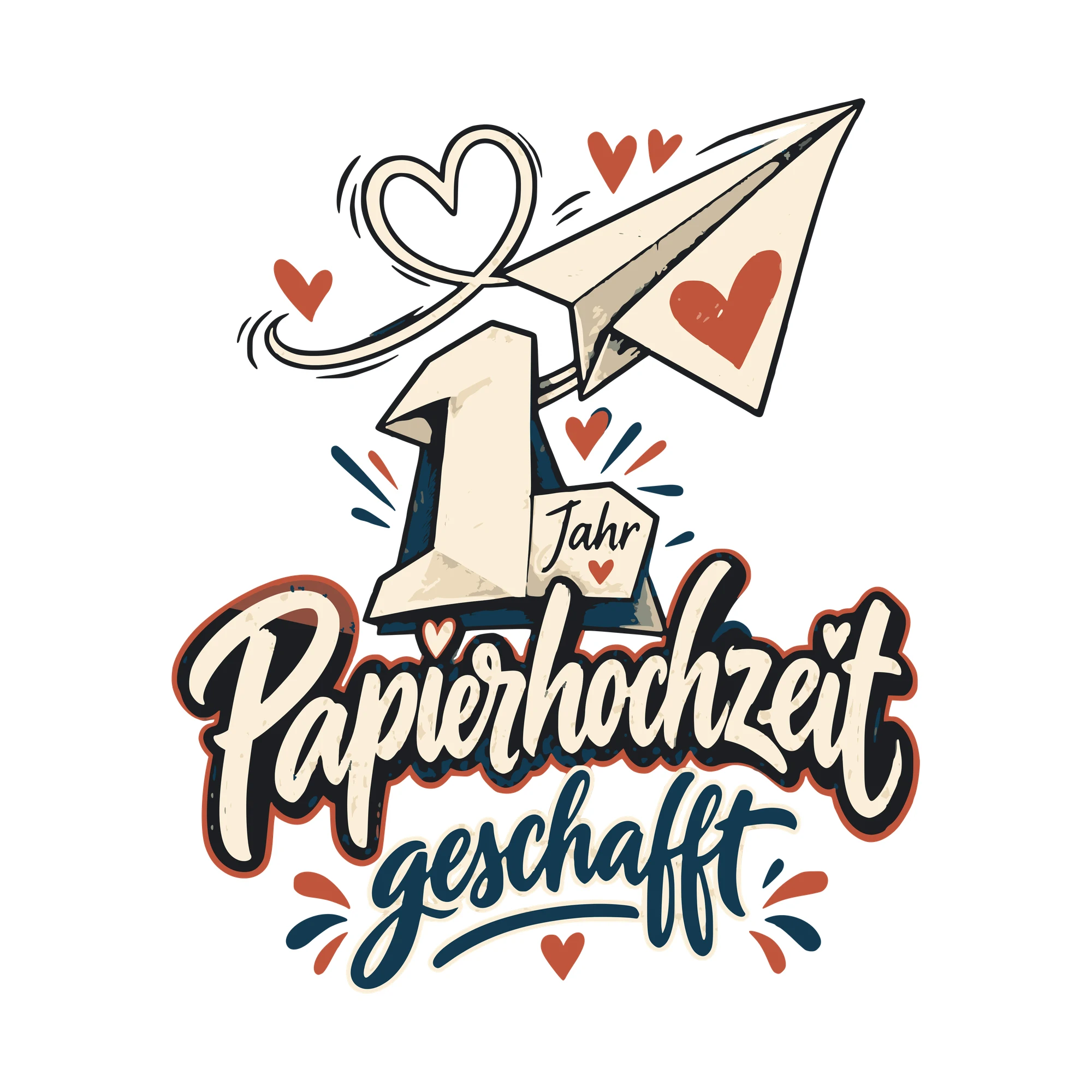 Bügelbild Papierhochzeit geschafft als Grafik auf weißem Hintergrund (BB011302)