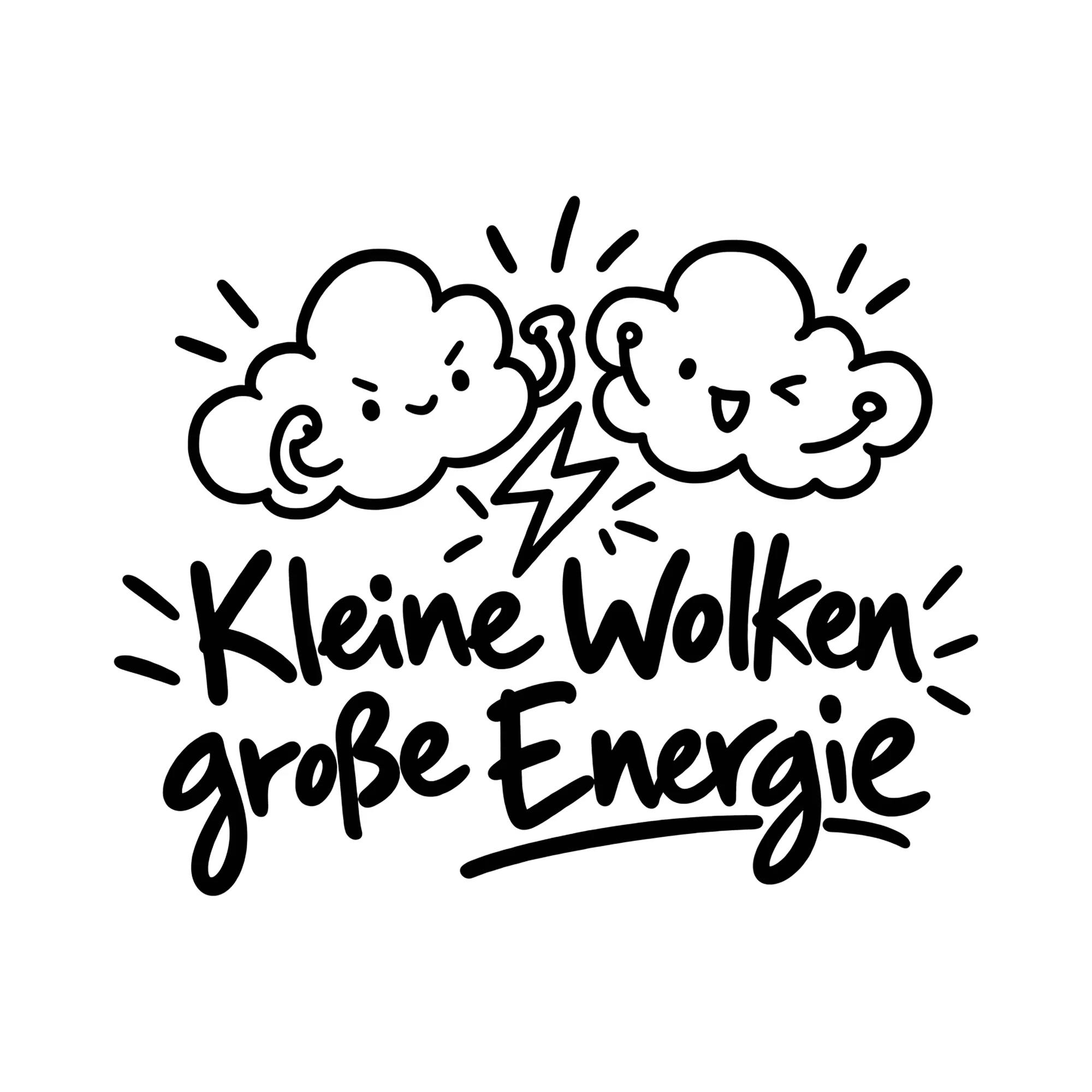Bügelbild Kleine Wolken große Energie als Grafik auf weißem Hintergrund (BB012249)
