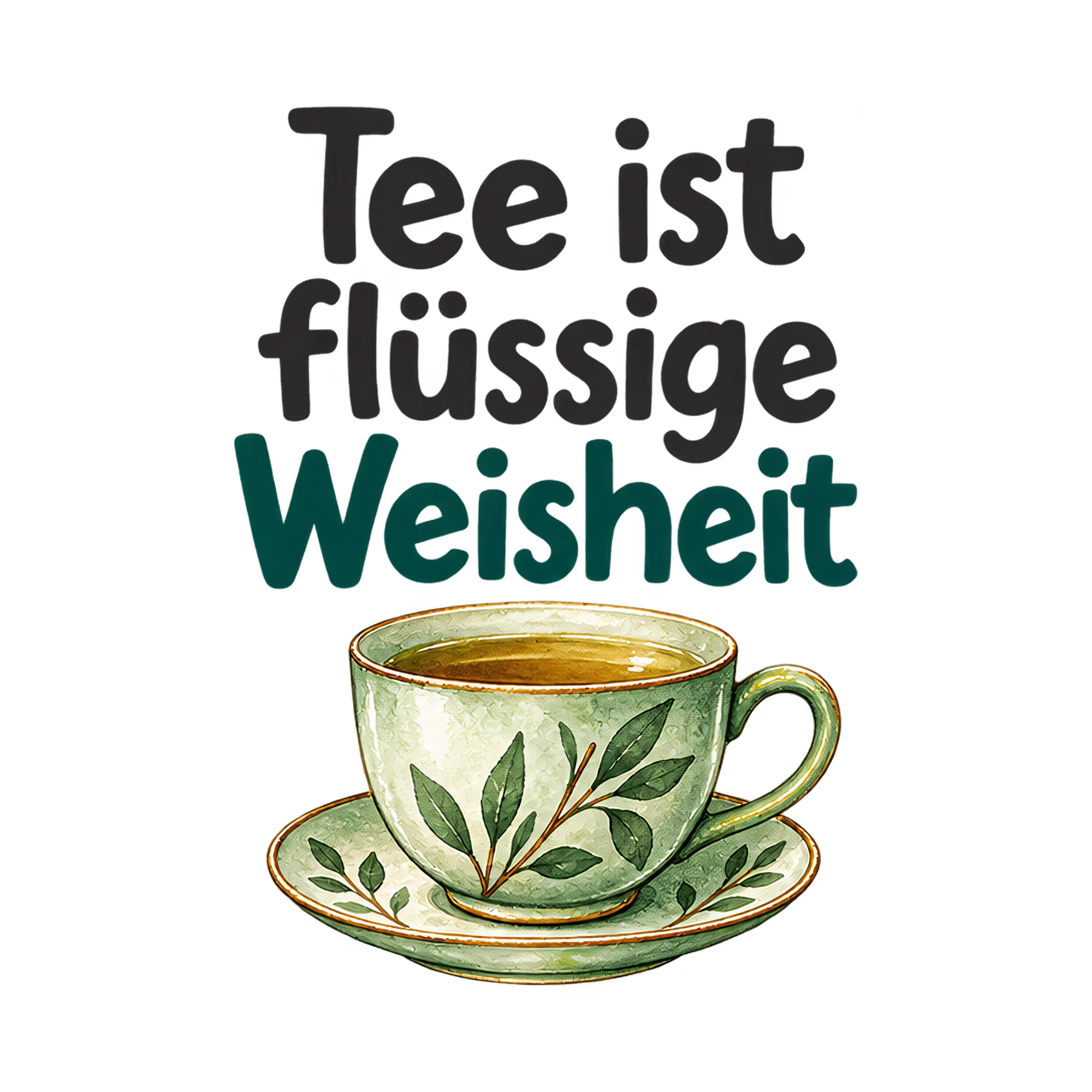 Bügelbild Tee ist flüssige Weisheit, Lustiger Shirt Spruch als Grafik auf weißem Hintergrund (BB017774)