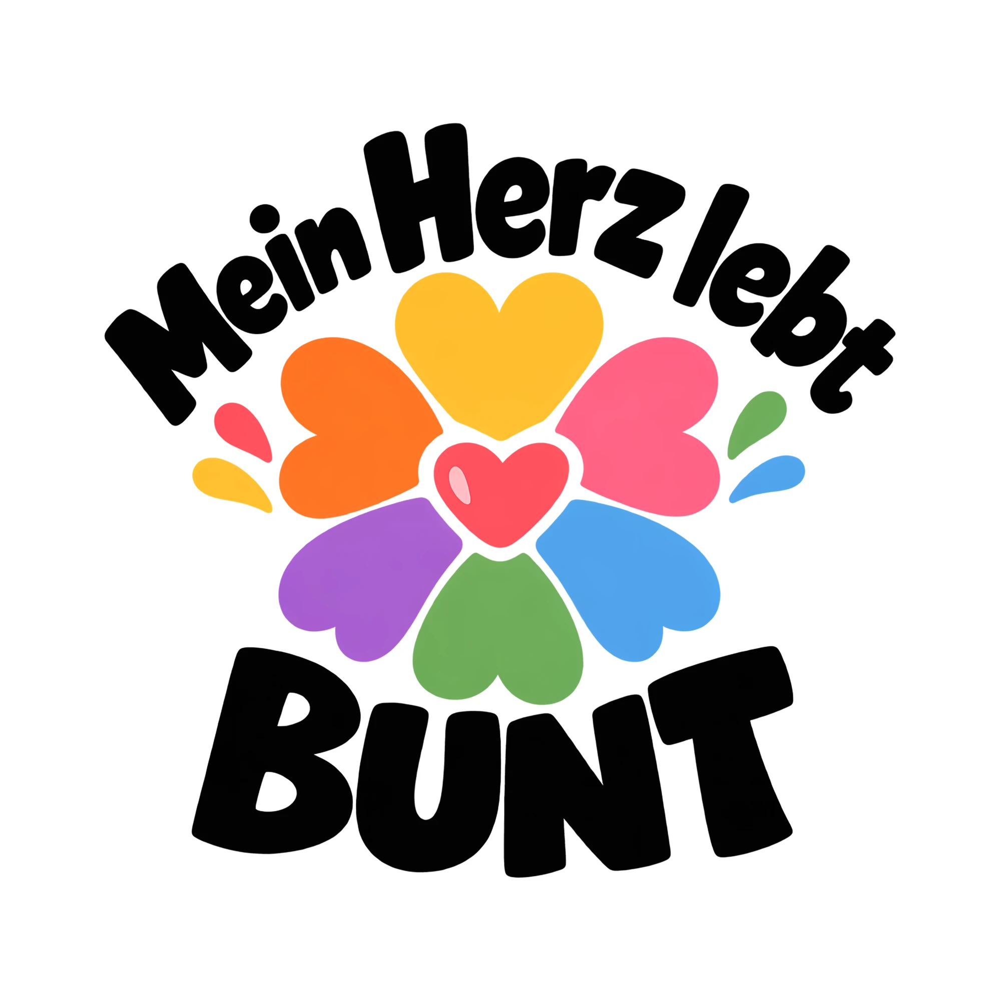 Bügelbild Mein Herz lebt bunt als Grafik auf weißem Hintergrund (BB013548)