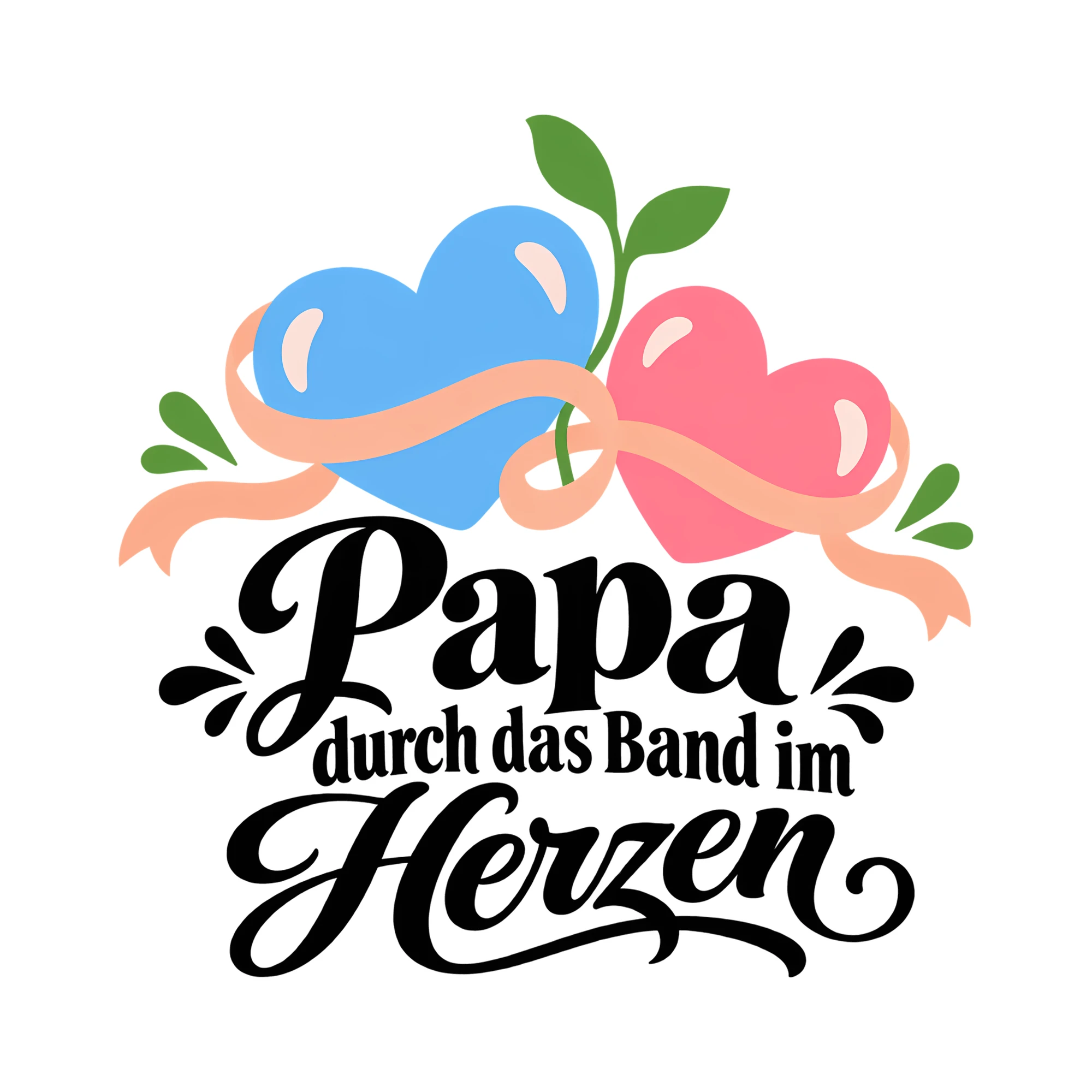 Bügelbild Papa durch das Band im Herzen als Grafik auf weißem Hintergrund (BB012409)