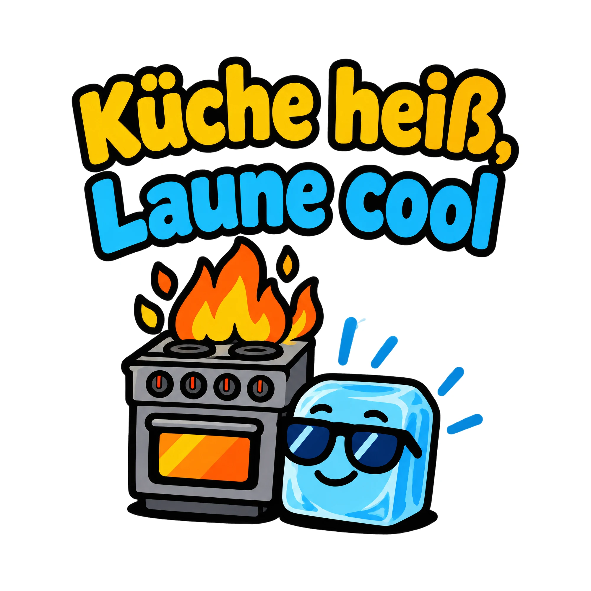 Bügelbild Küche heiß, Laune cool, Beruf Shirt Spruch als Grafik auf weißem Hintergrund (BB020261)