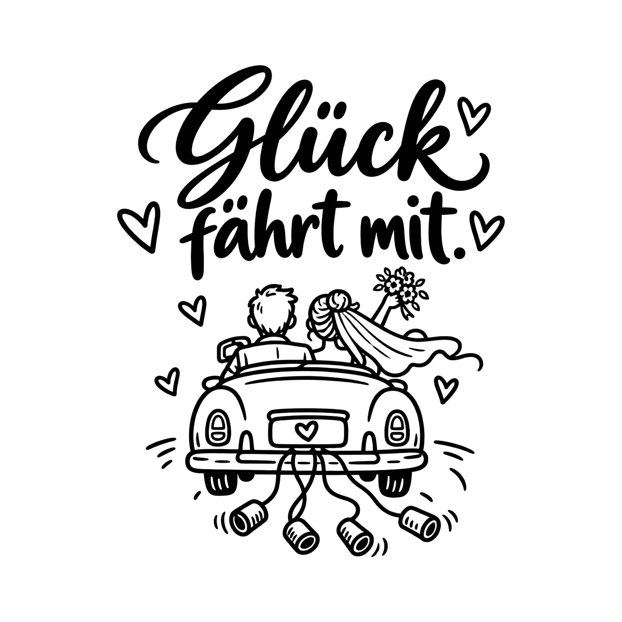 Bügelbild Glück fährt mit als Grafik auf weißem Hintergrund (BB013109)
