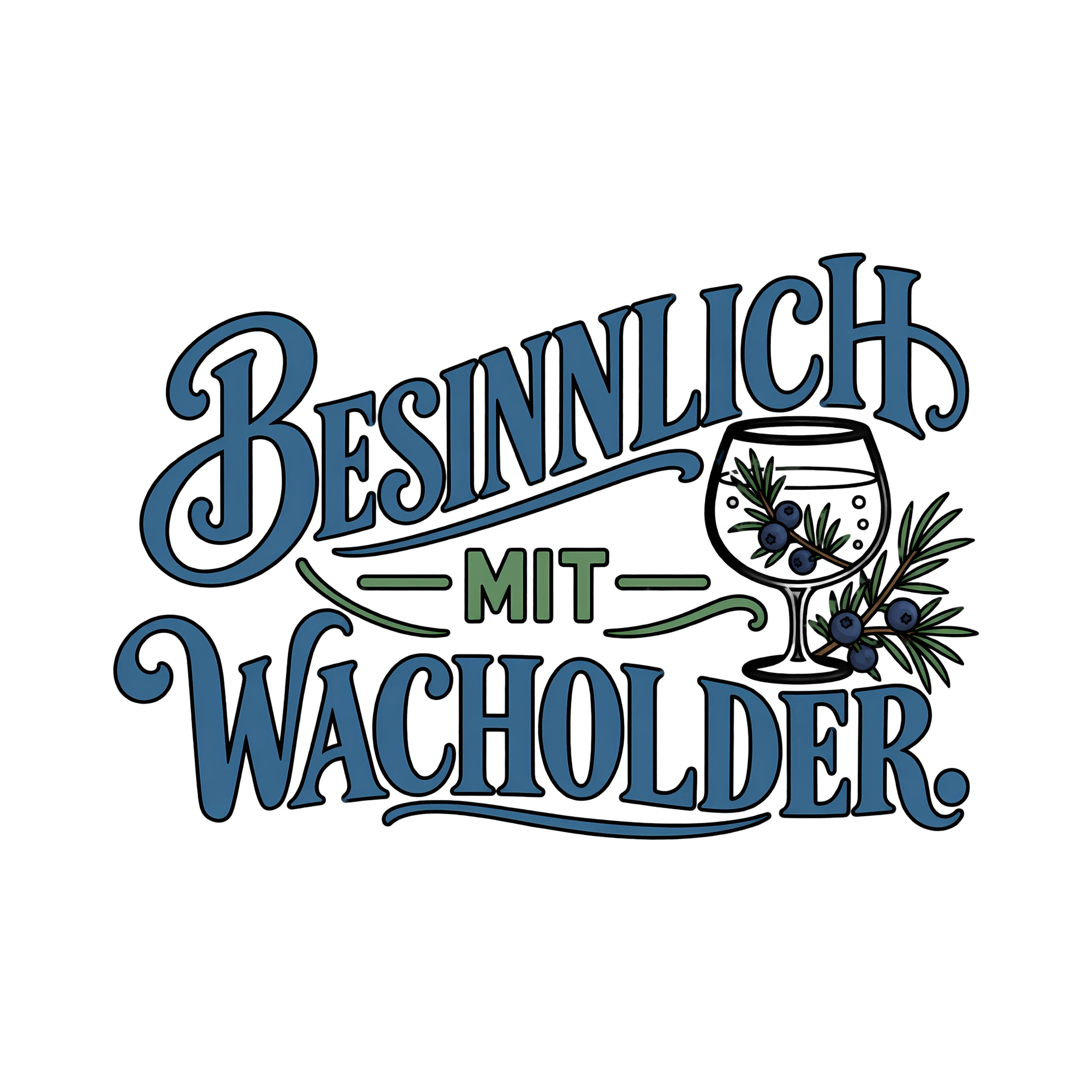 Bügelbild BESINNLICH MIT WACHOLDER. als Grafik auf weißem Hintergrund (BB013895)