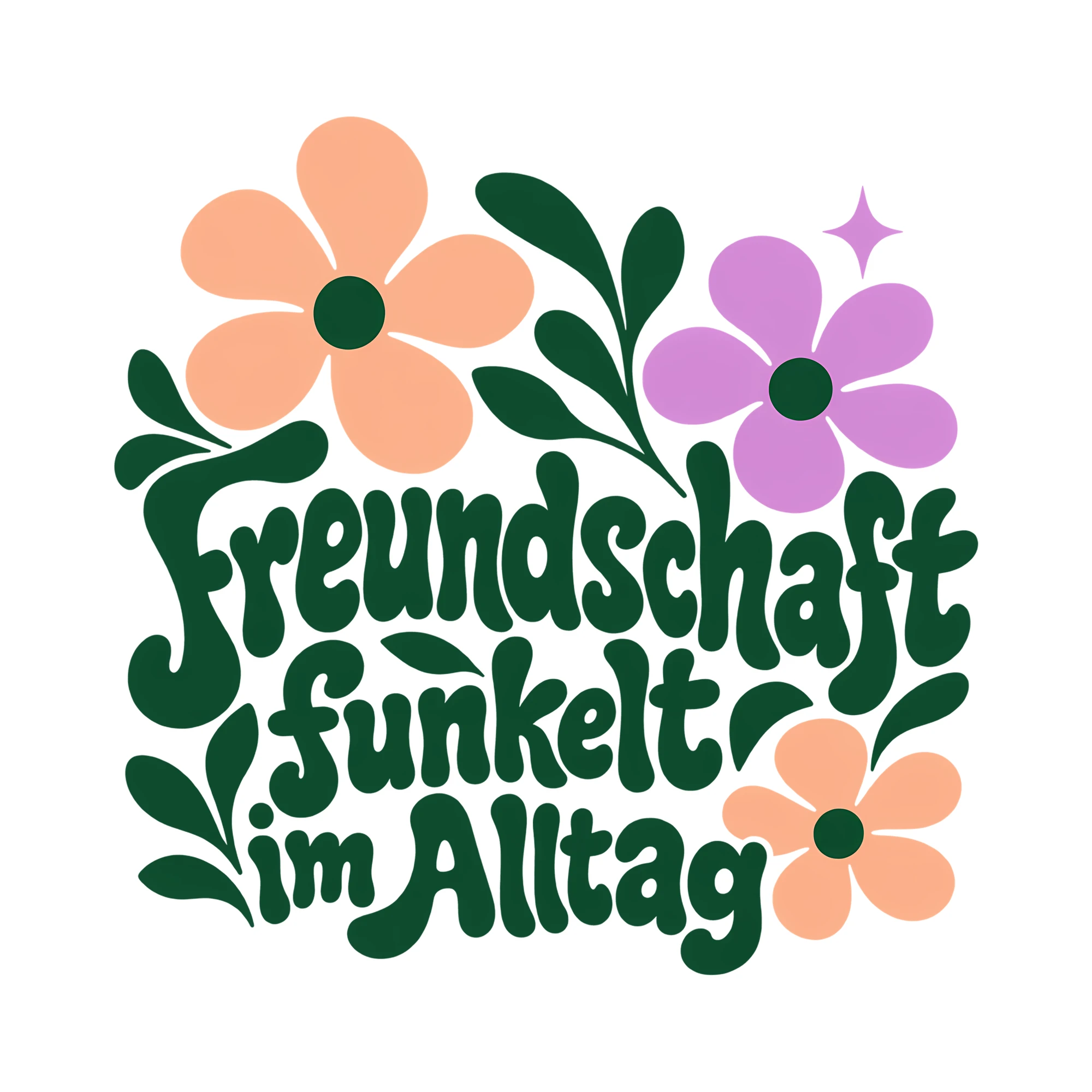 Bügelbild Freundschaft funkelt im Alltag als Grafik auf weißem Hintergrund (BB012312)