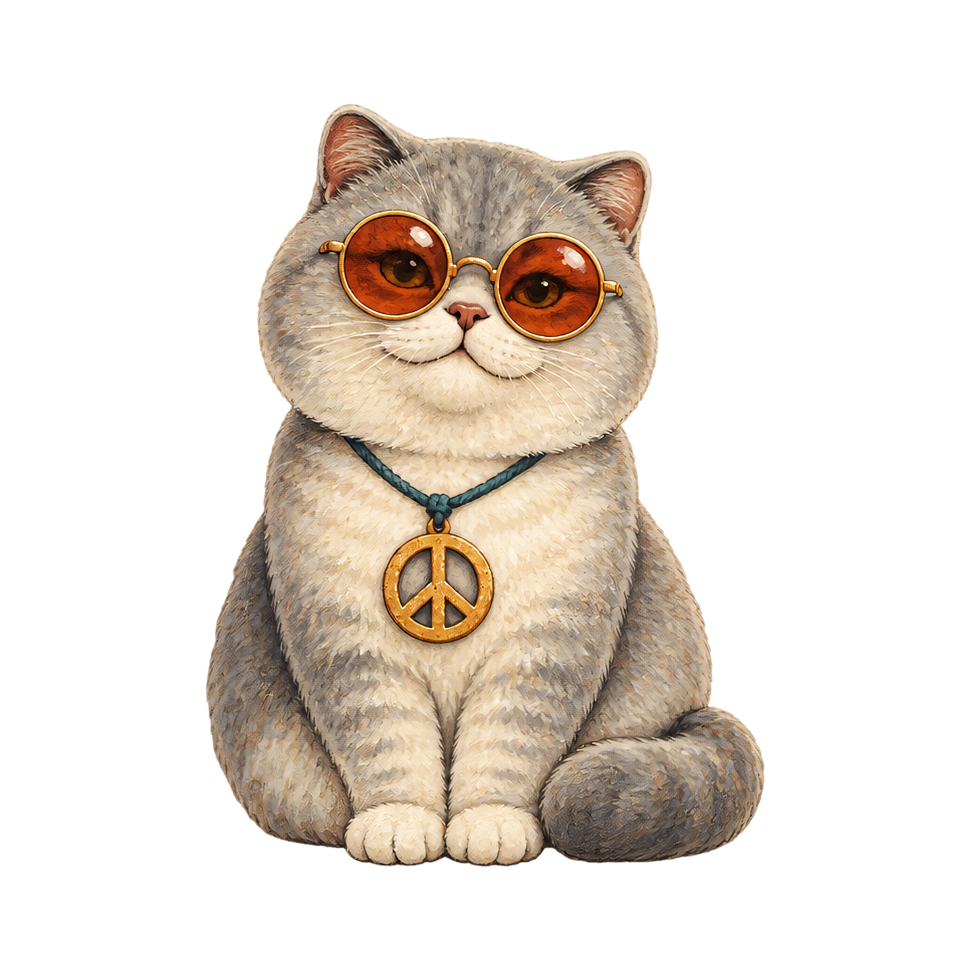 Bügelbild Britisch Kurzhaar Hippie Look | Lustiger Shirt Motiv als Grafik auf weißem Hintergrund (BB016086)