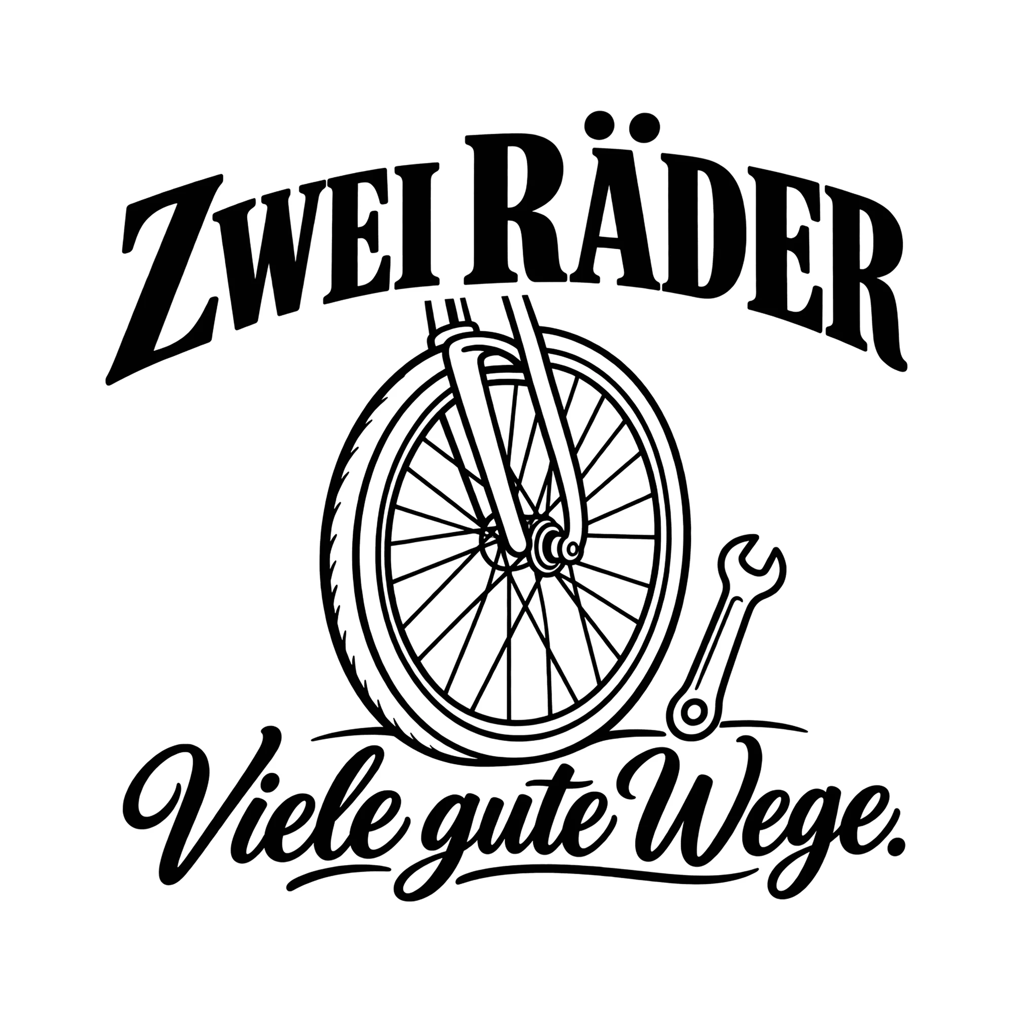 Bügelbild Zwei Räder. Viele gute Wege. als Grafik auf weißem Hintergrund (BB013859)