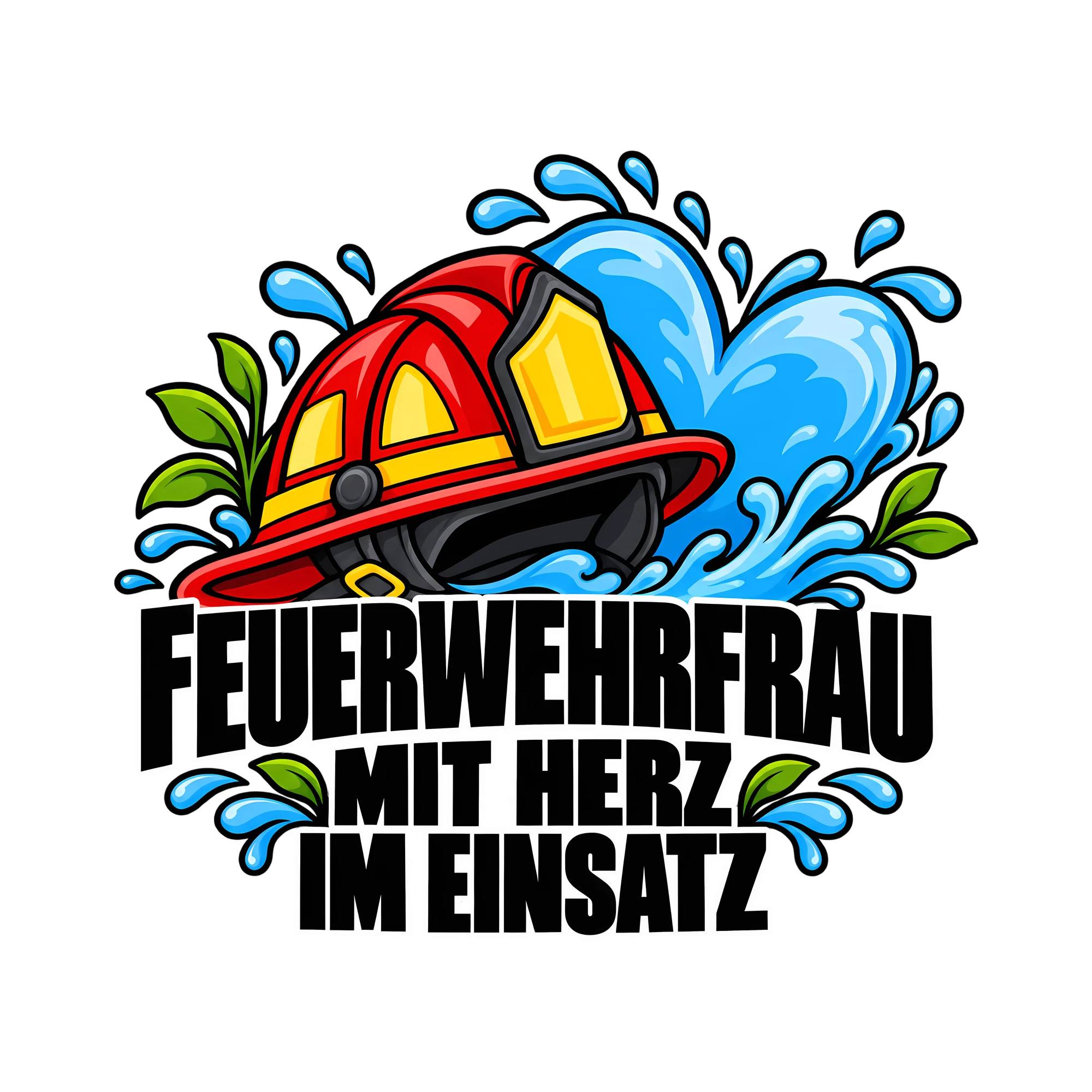 Bügelbild FEUERWEHRFRAU MIT HERZ IM EINSATZ als Grafik auf weißem Hintergrund (BB011677)
