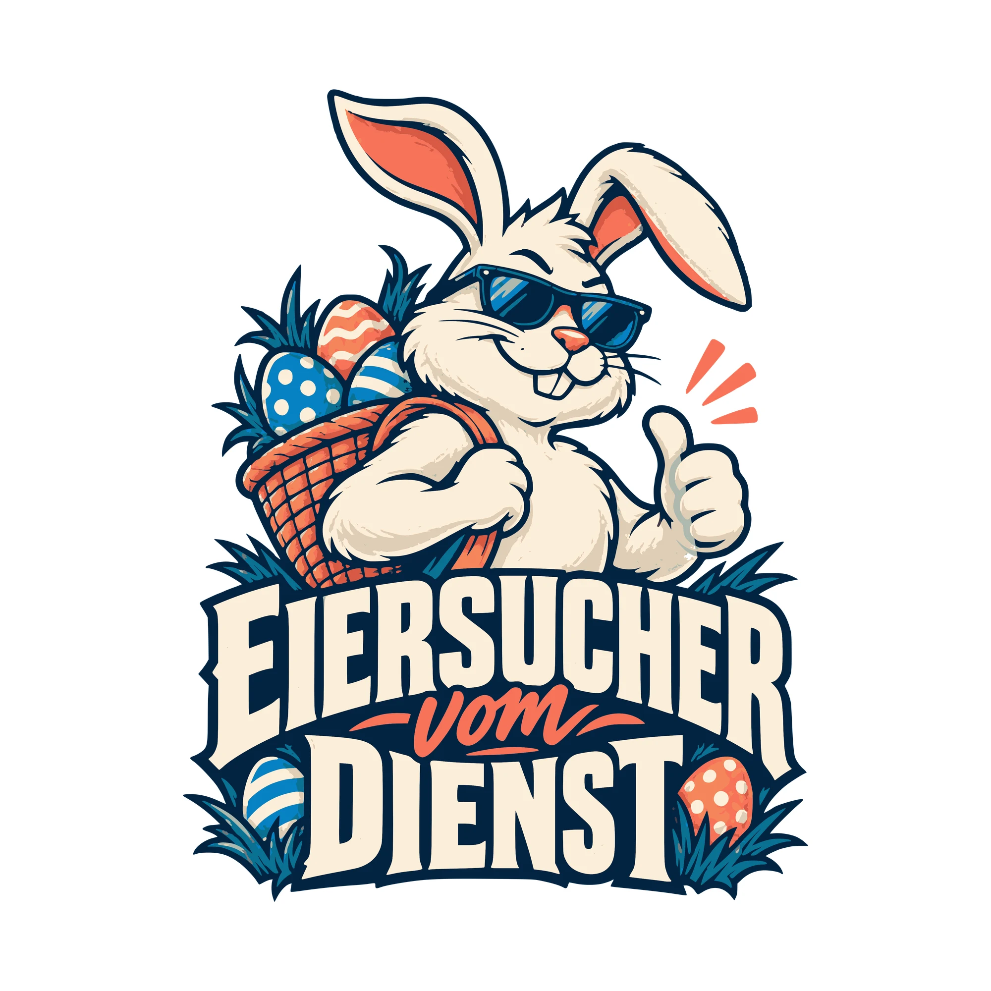 Bügelbild Eiersucher vom Dienst als Grafik auf weißem Hintergrund (BB011152)