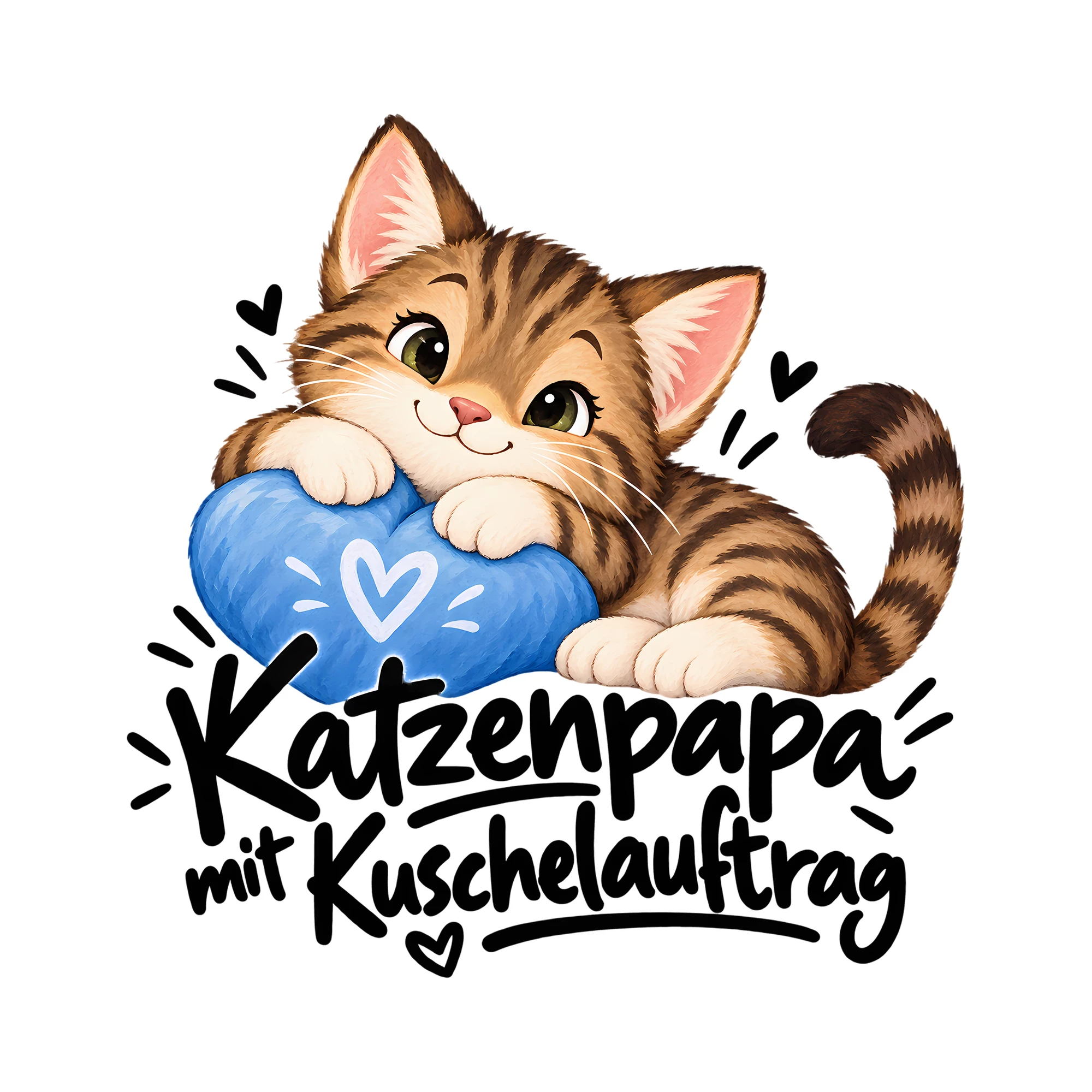 Bügelbild Katzenpapa mit Kuschelauftrag als Grafik auf weißem Hintergrund (BB013163)