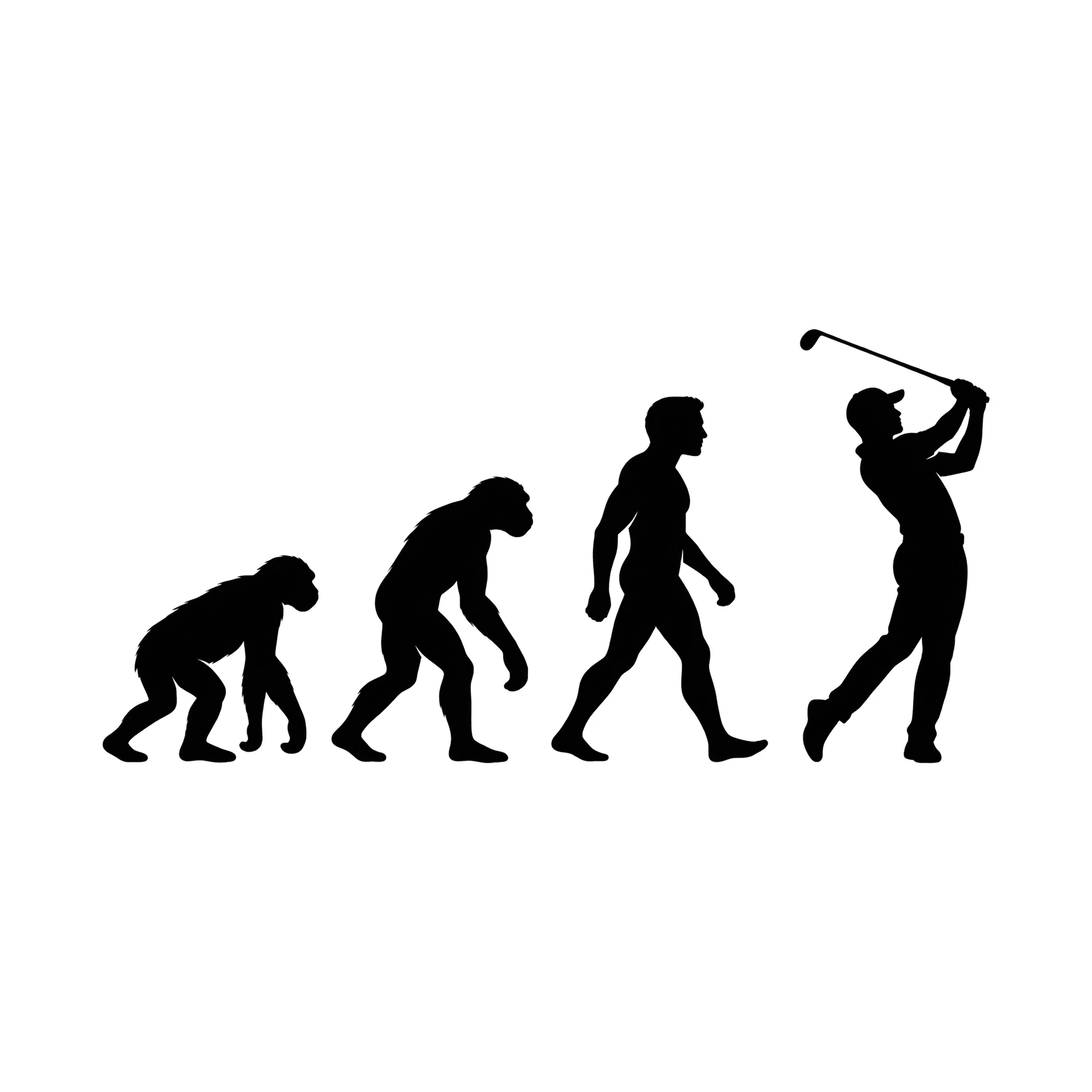 Bügelbild Evolution des Golfes, Lustiger Shirt Motiv als Grafik auf weißem Hintergrund (BB015565)