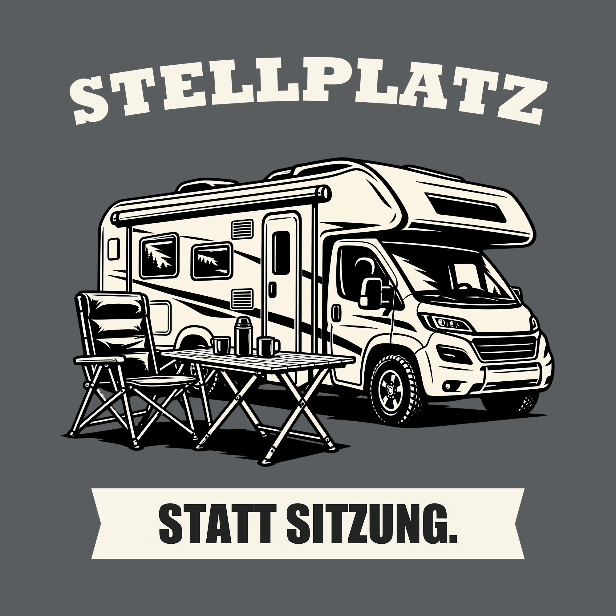 Bügelbild STELLPLATZ STATT SITZUNG. als Grafik auf dunklem Hintergrund (BB012749)