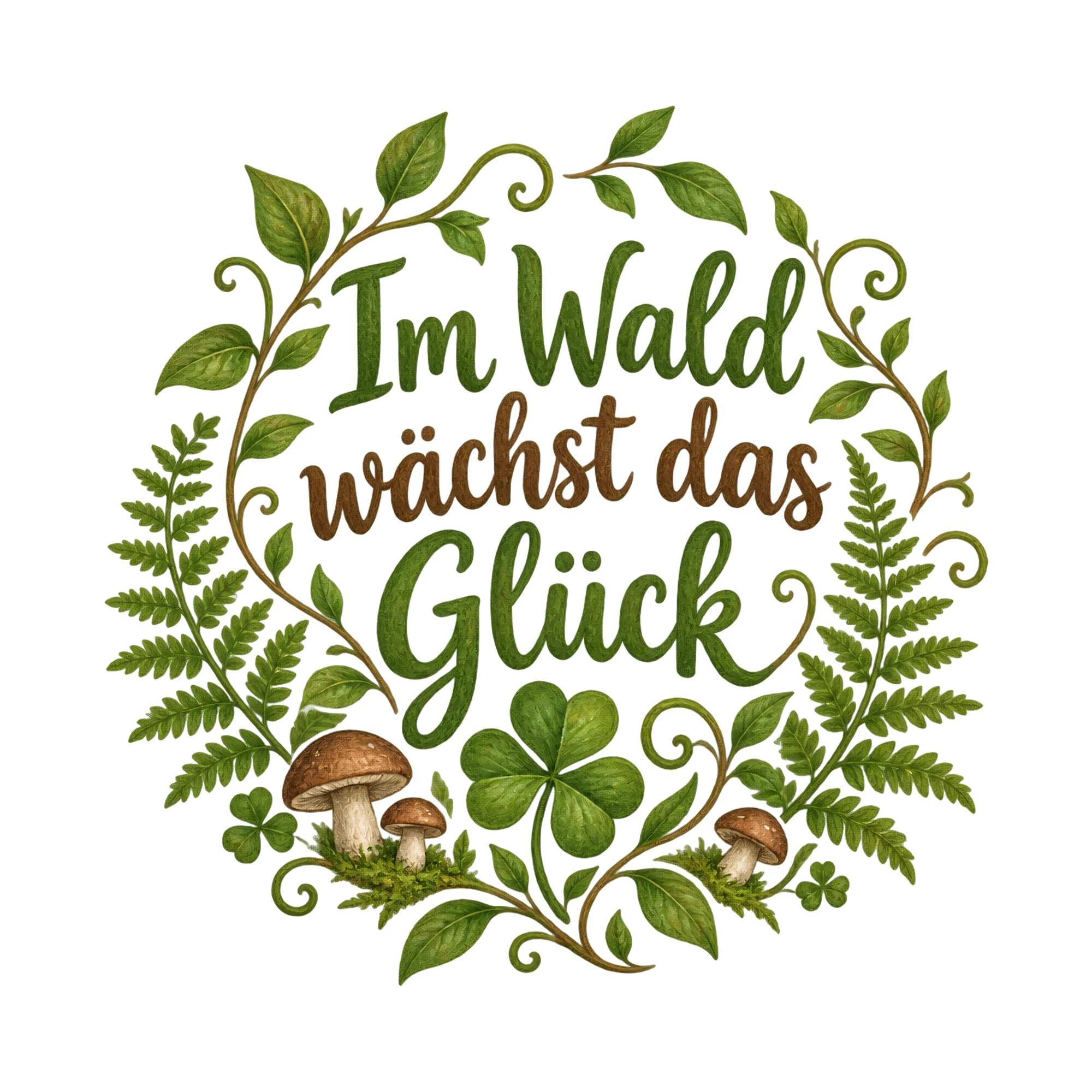 Bügelbild Im Wald wächst das Glück als Grafik auf weißem Hintergrund (BB019345)