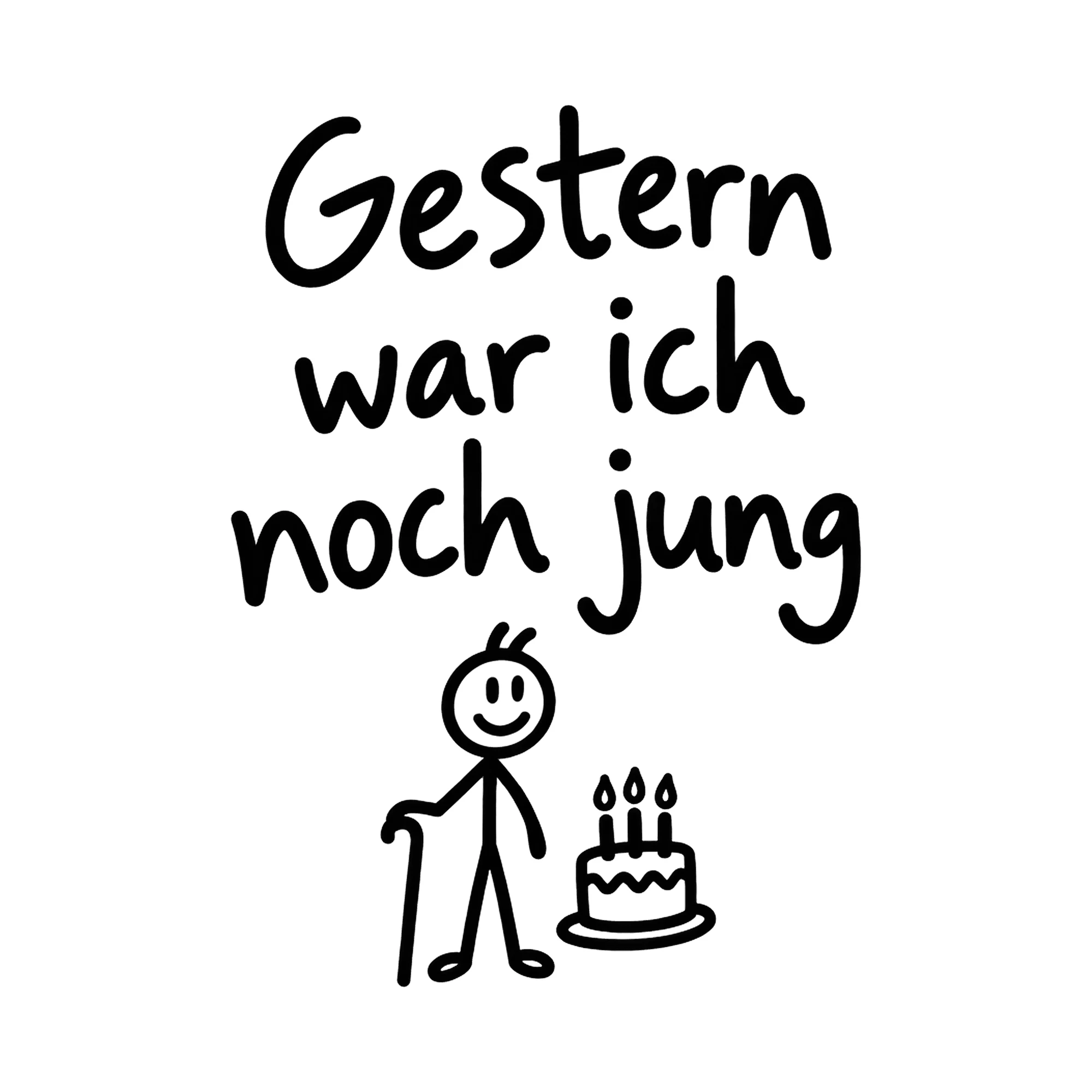 Bügelbild Gestern war ich noch jung, Lustiger Shirt Spruch als Grafik auf weißem Hintergrund (BB016832)