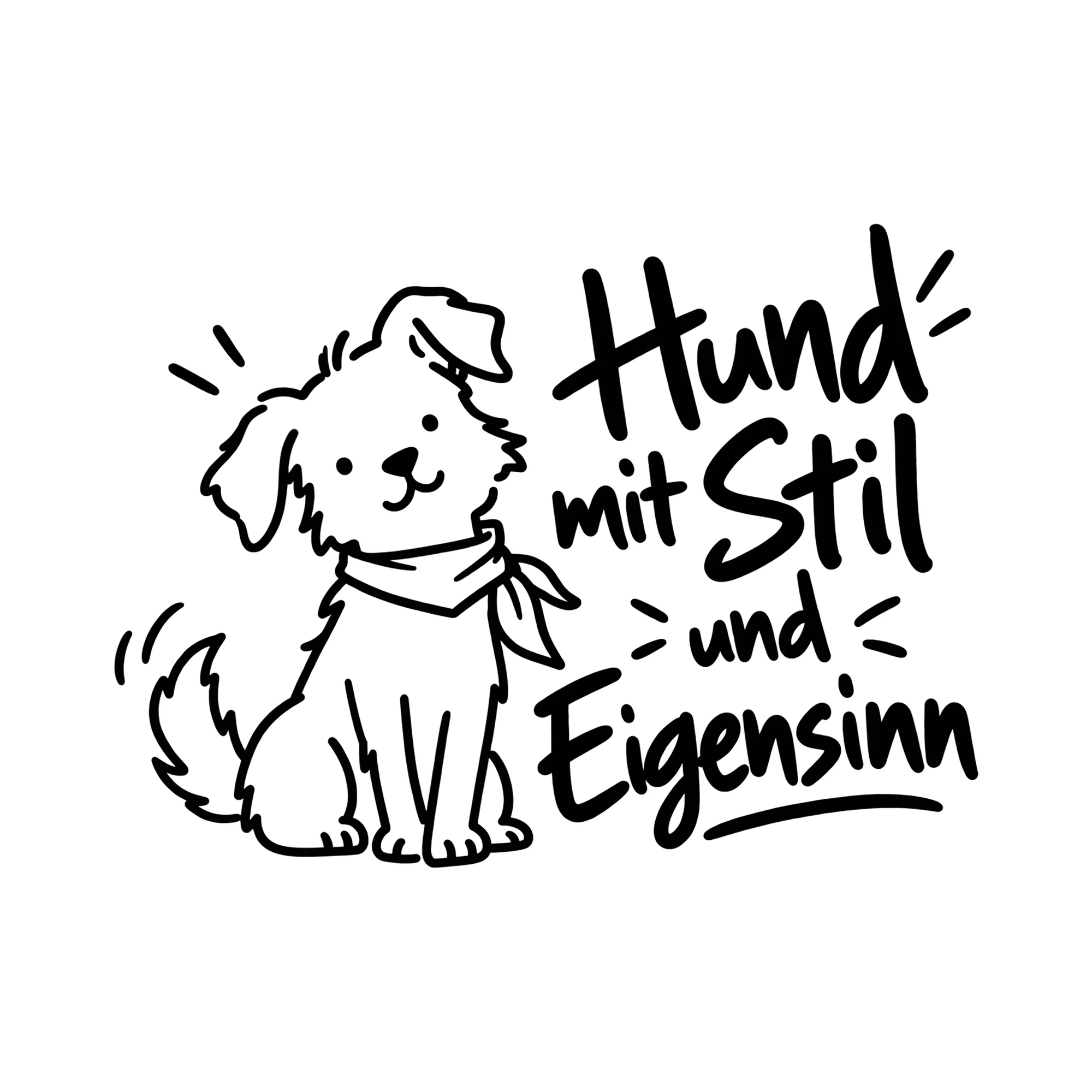 Bügelbild Hund mit Stil und Eigensinn als Grafik auf weißem Hintergrund (BB013042)
