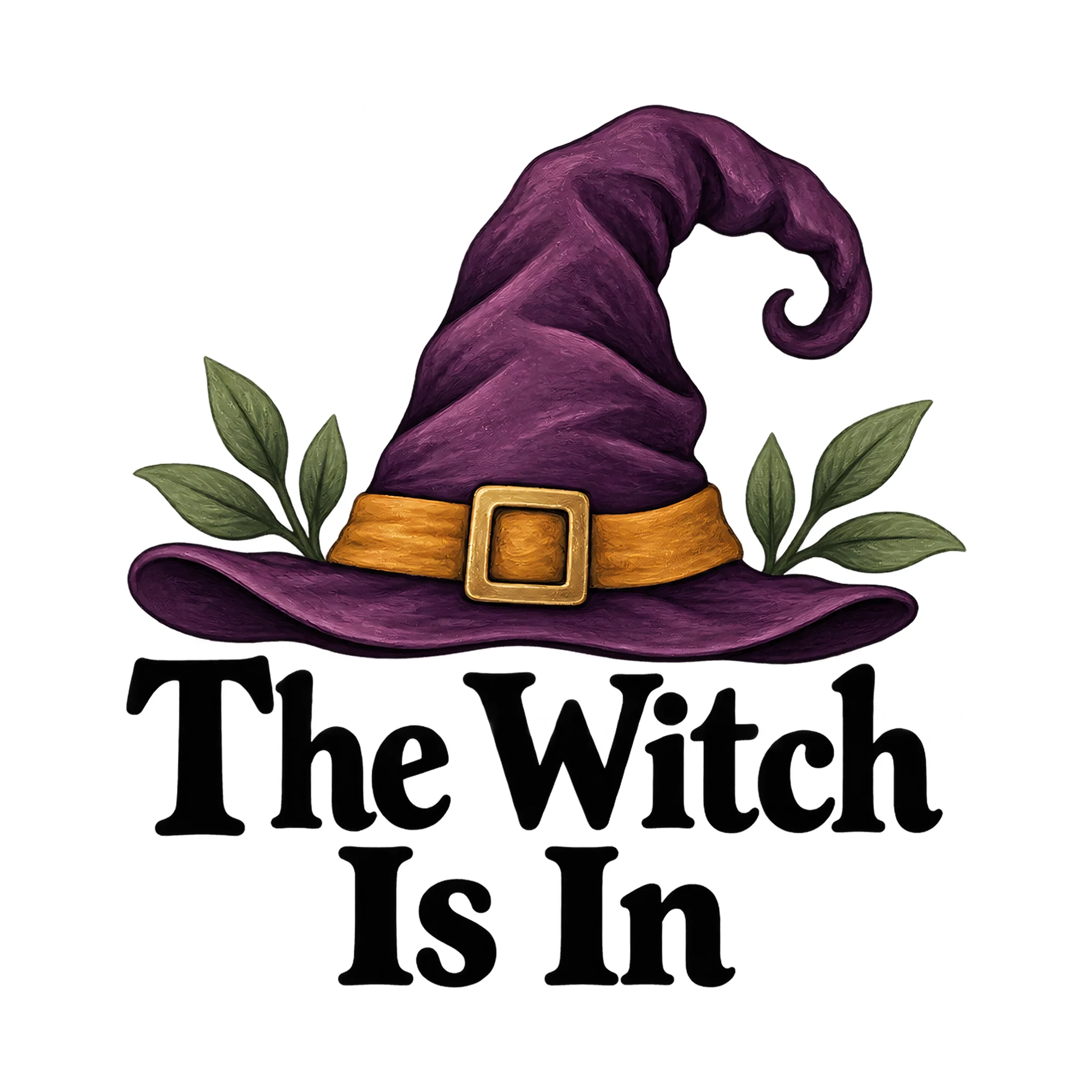 Bügelbild „The Witch Is In“, Halloween Shirt Spruch als Grafik auf weißem Hintergrund (BB014875)