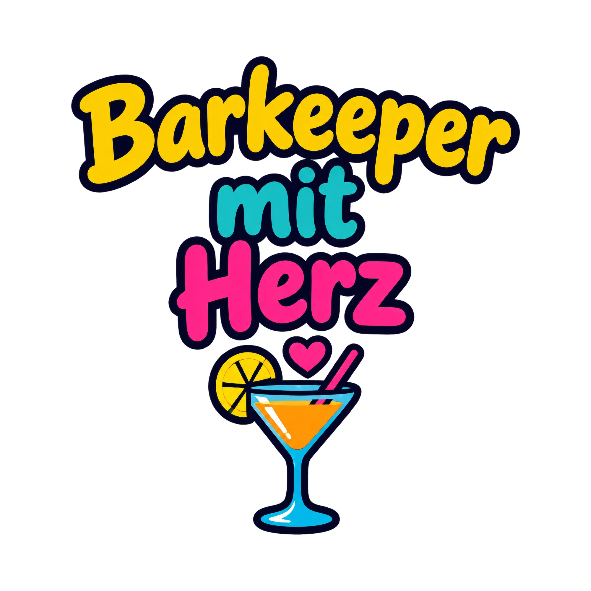 Bügelbild Barkeeper mit Herz, Beruf Shirt Spruch als Grafik auf weißem Hintergrund (BB020264)