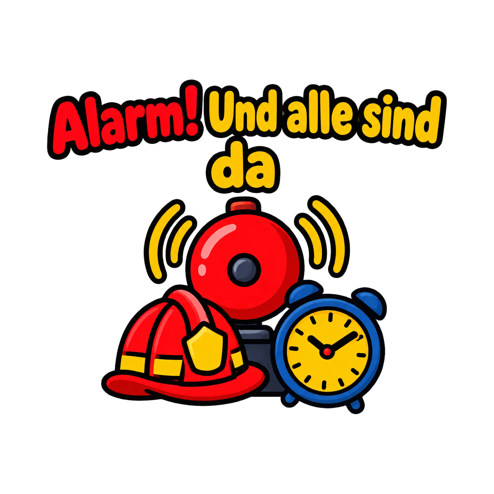 Bügelbild Alarm! Und alle sind da als Grafik auf weißem Hintergrund (BB020429)