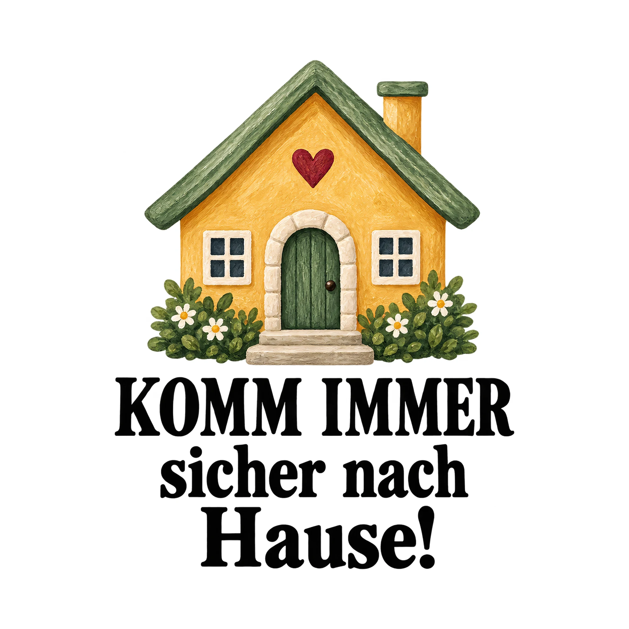 Bügelbild Komm Immer Sicher Nach Hause!, Lustiger Shirt Spruch als Grafik auf weißem Hintergrund (BB015882)