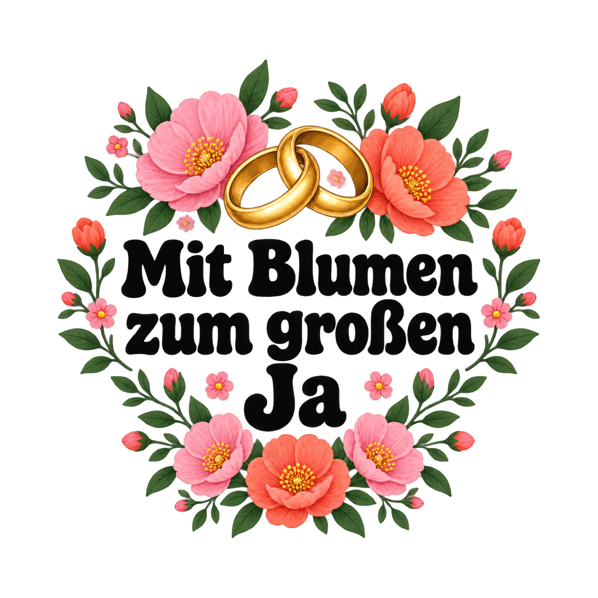 Bügelbild Mit Blumen zum großen Ja als Grafik auf weißem Hintergrund (BB013127)