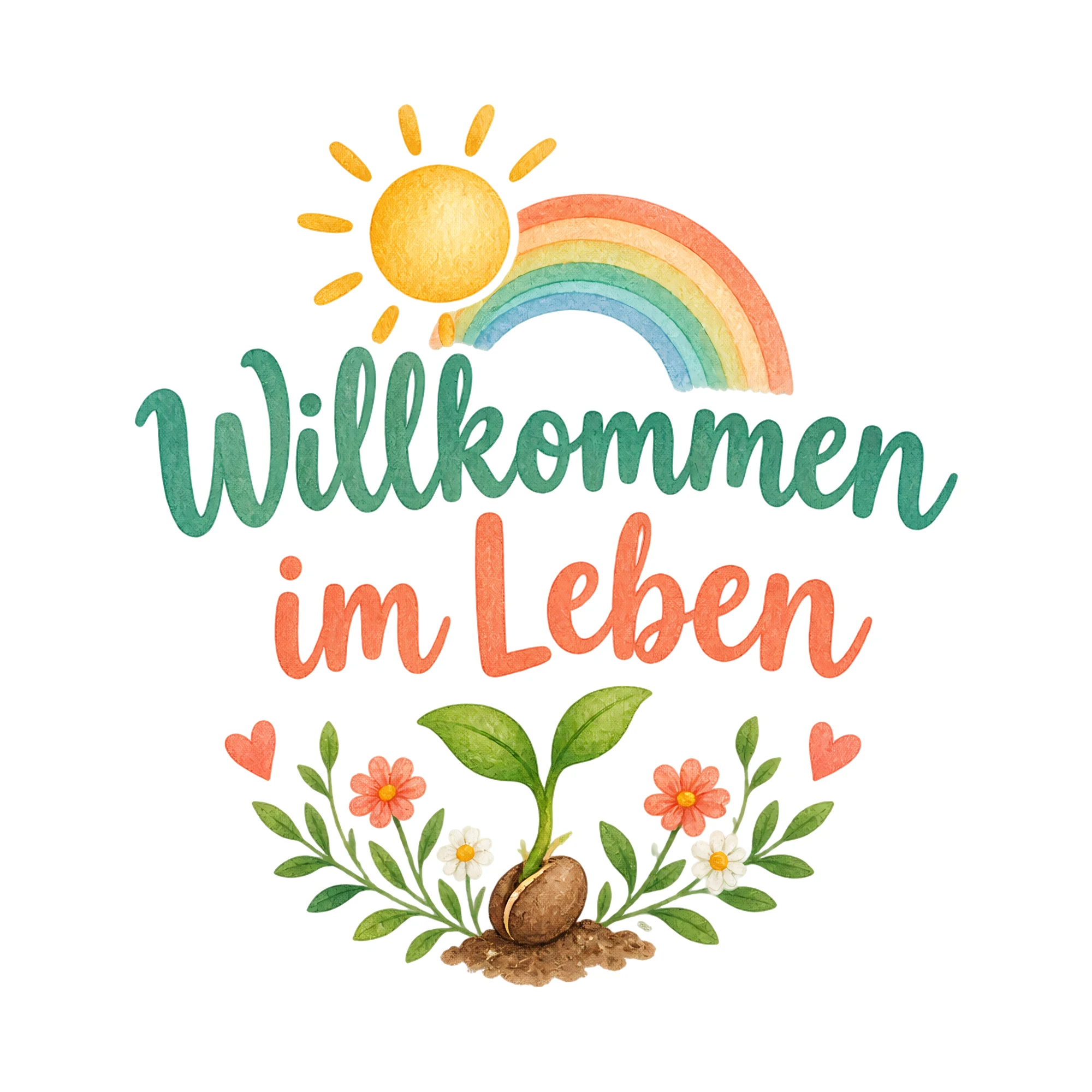 Bügelbild Willkommen im Leben als Grafik auf weißem Hintergrund (BB020610)
