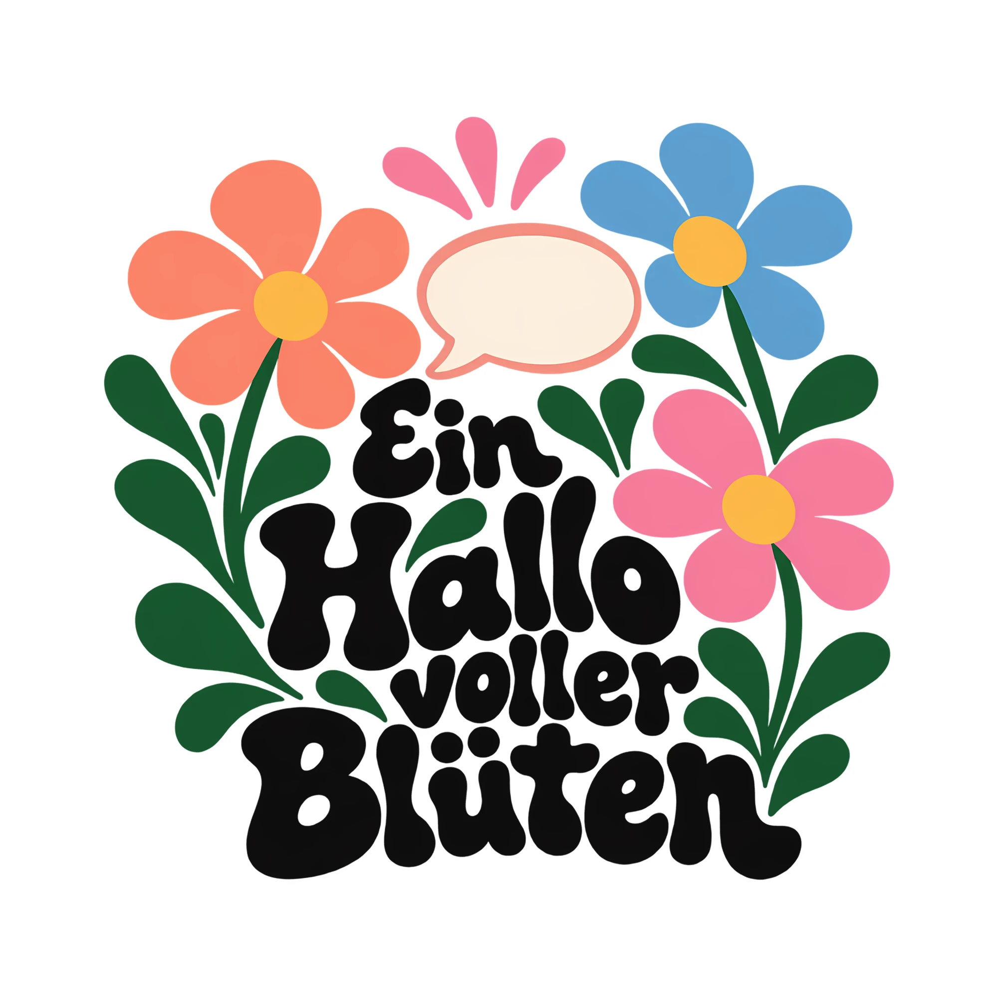 Bügelbild Ein Hallo voller Blüten als Grafik auf weißem Hintergrund (BB013248)