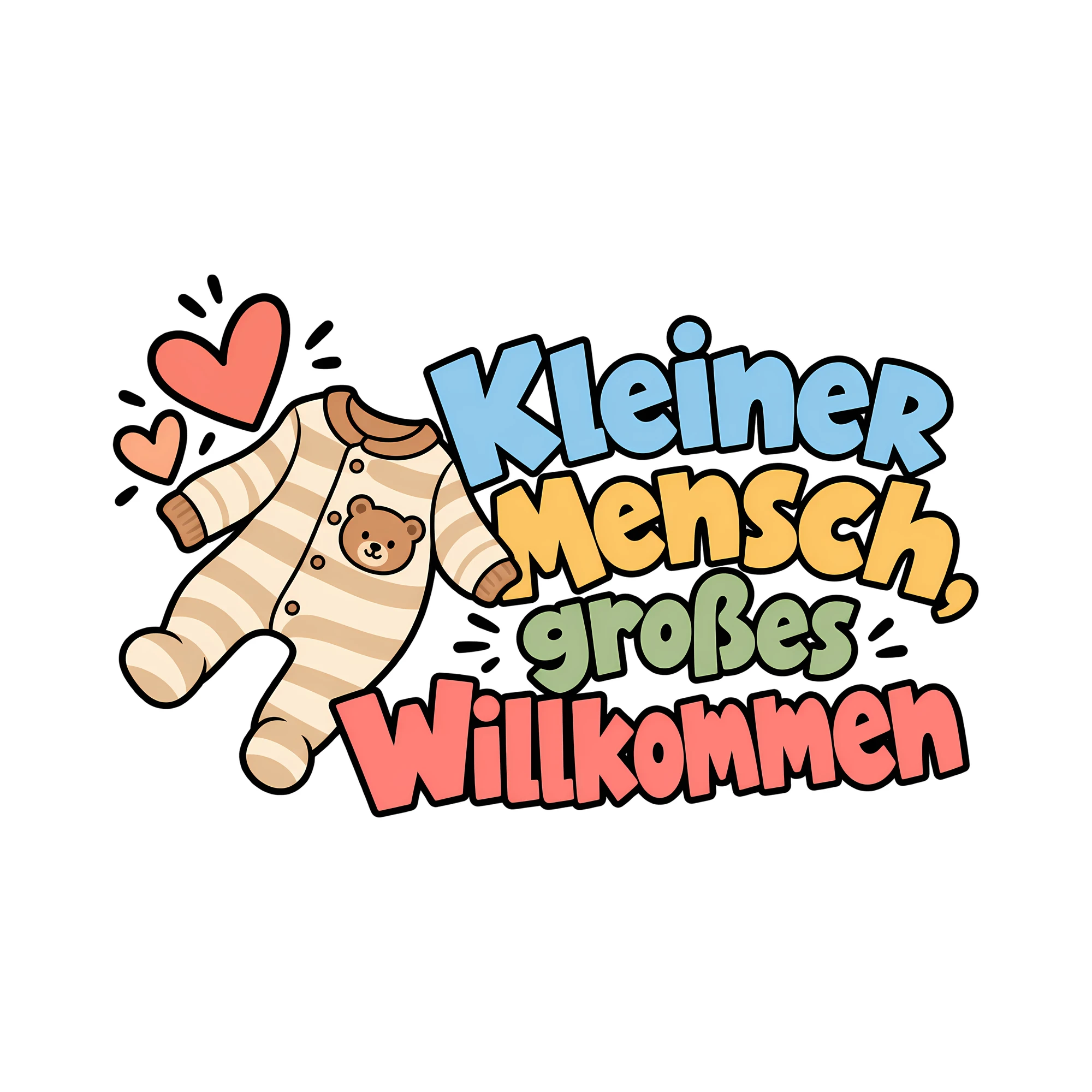 Bügelbild Kleiner Mensch, großes Willkommen als Grafik auf weißem Hintergrund (BB014406)