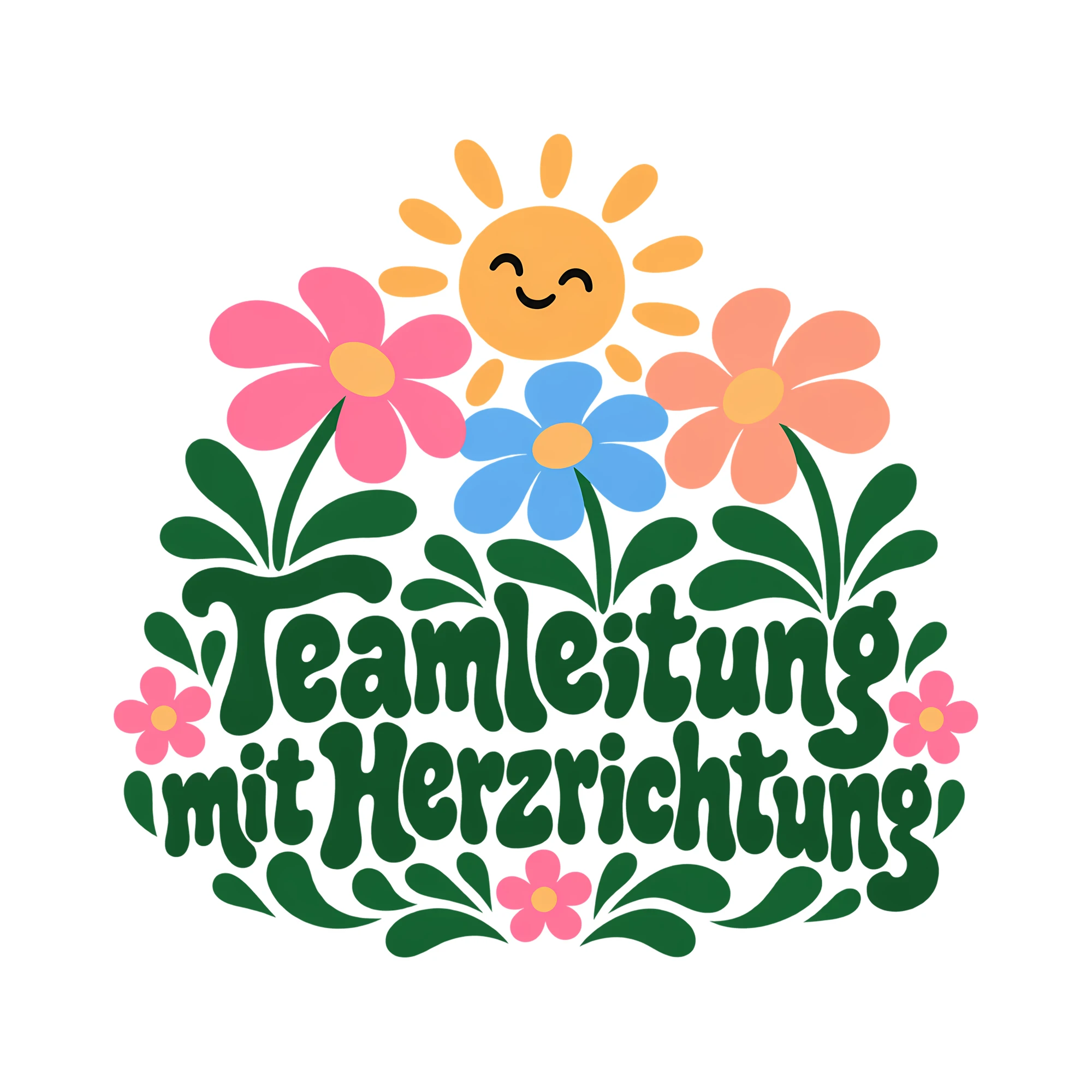 Bügelbild Teamleitung mit Herzrichtung als Grafik auf weißem Hintergrund (BB011662)