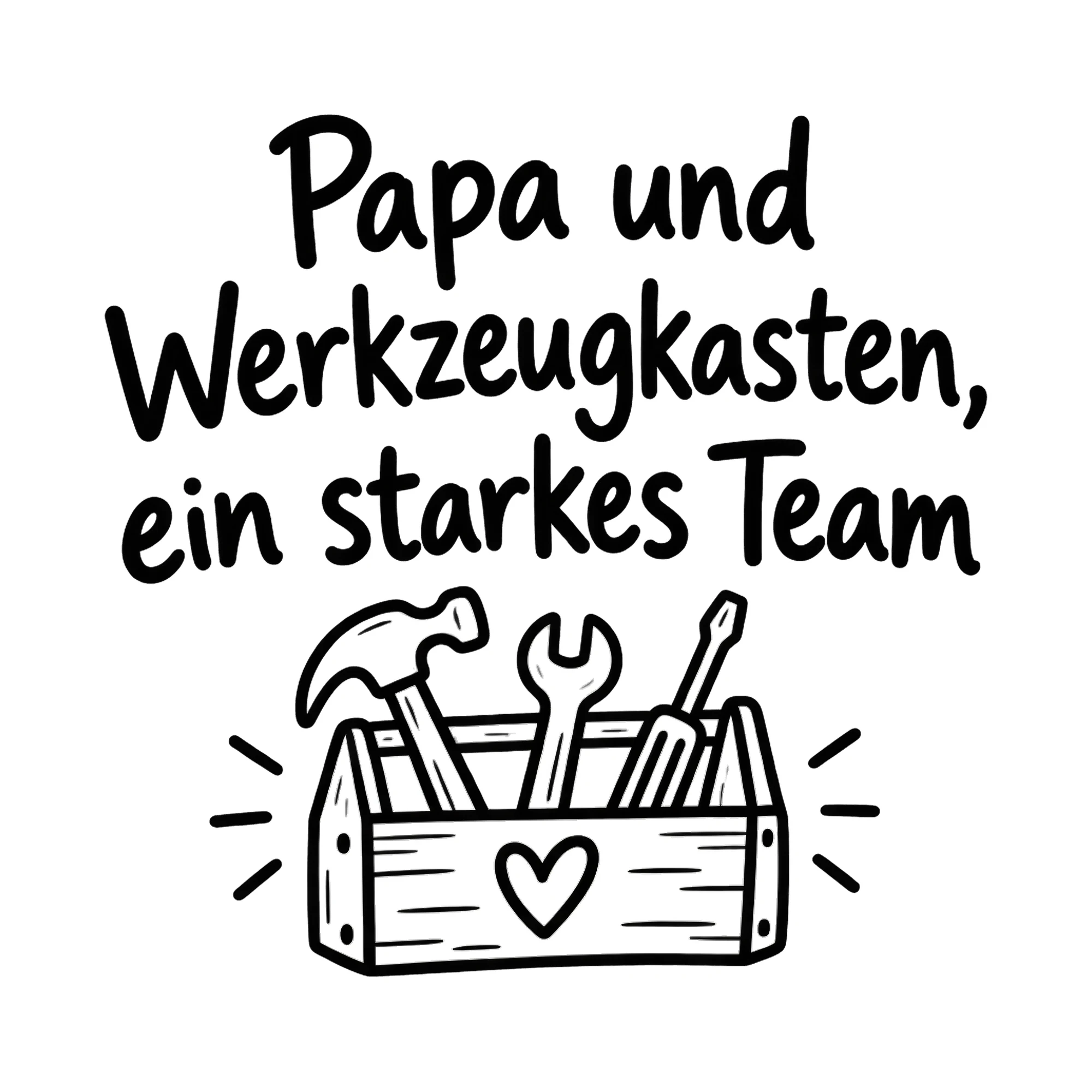 Bügelbild Papa und Werkzeugkasten, ein starkes Team als Grafik auf weißem Hintergrund (BB019210)