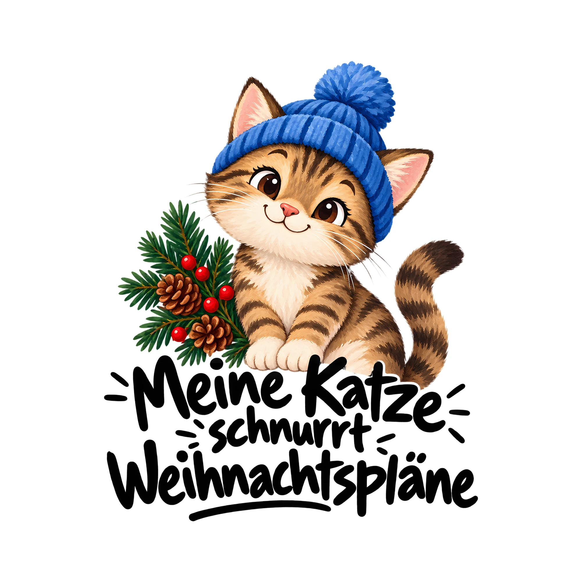 Bügelbild Meine Katze schnurrt Weihnachtspläne als Grafik auf weißem Hintergrund (BB013931)
