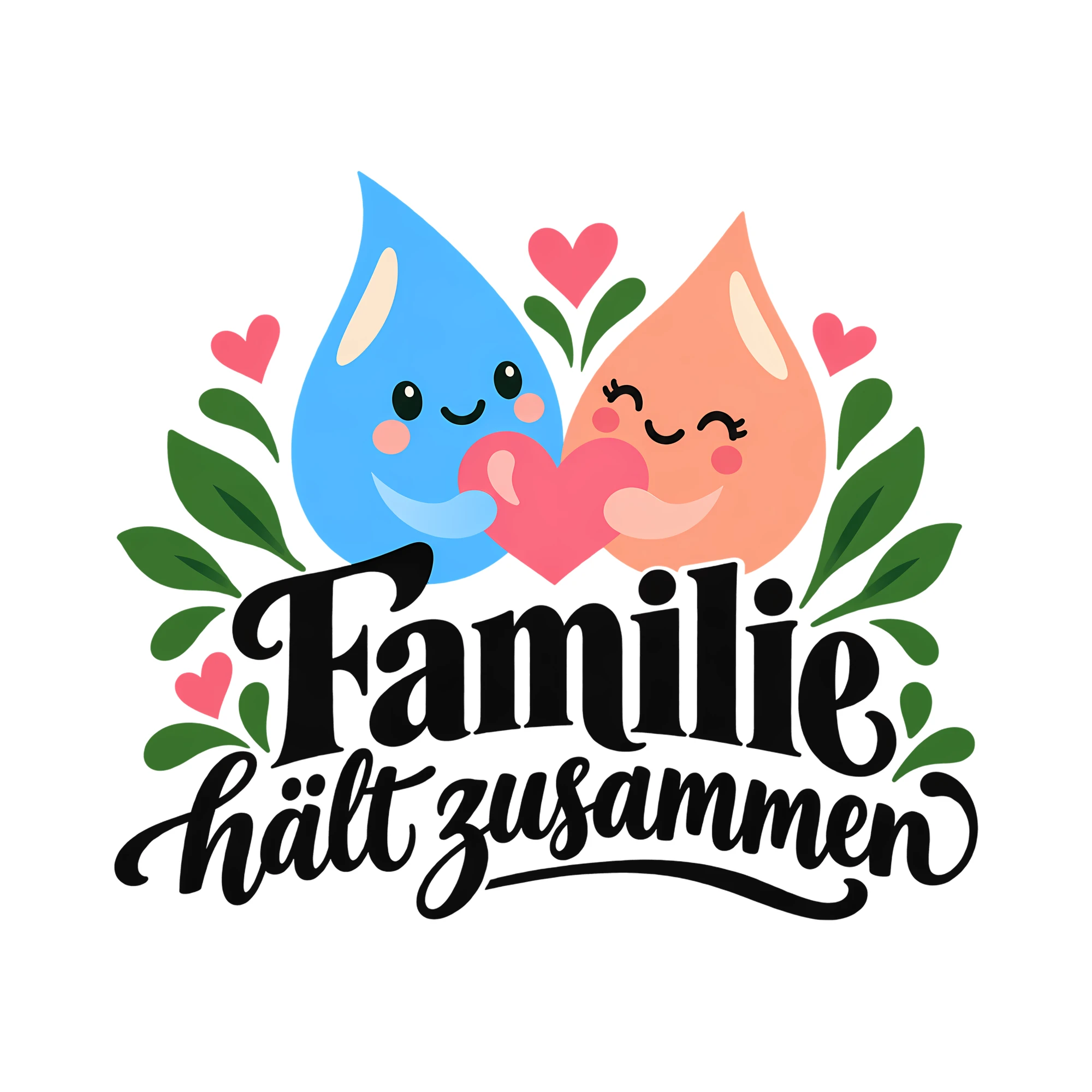 Bügelbild Familie hält zusammen als Grafik auf weißem Hintergrund (BB013455)