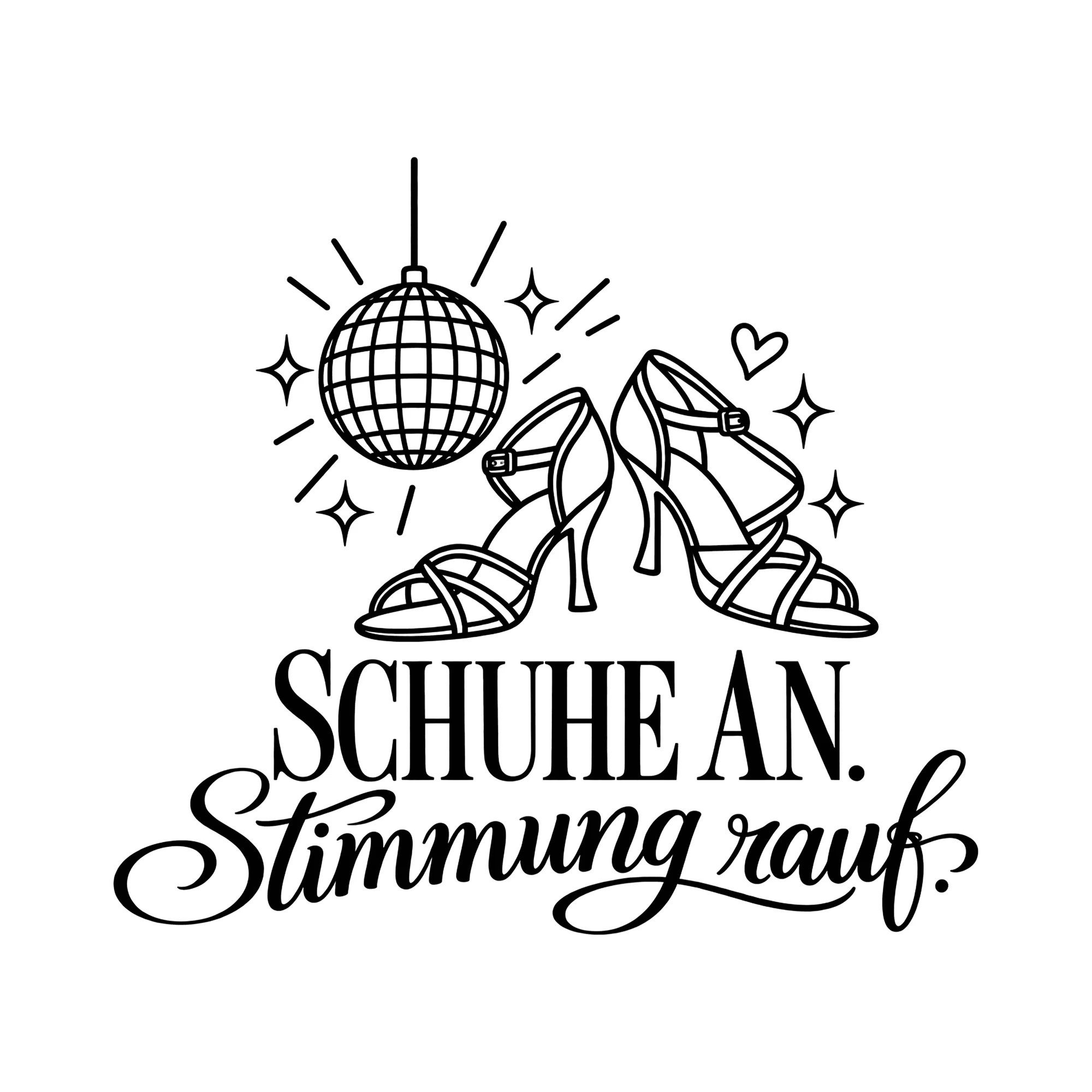 Bügelbild Schuhe an. Stimmung rauf. als Grafik auf weißem Hintergrund (BB011887)