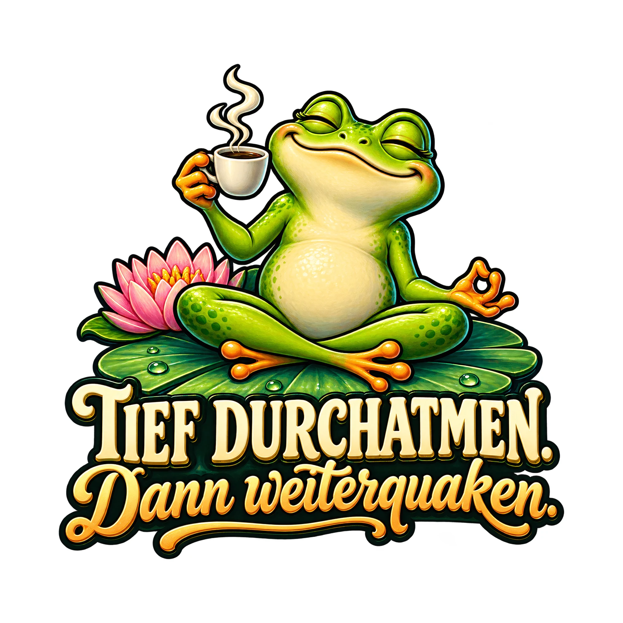 Bügelbild „Tief durchatmen. Dann weiterquaken.“, Lustiger Shirt Spruch als Grafik auf weißem Hintergrund (BB019586)